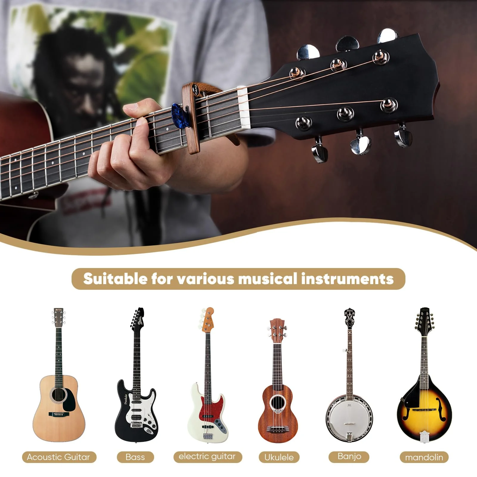 Guitar Capo, 3in1 Zinc Metal Capo for Acoustic and Electric Guitars (with Pick Holder and 4Picks),Ukulele,Mandolin,Banjo,Guitar Accessories (Black) black - Image 6