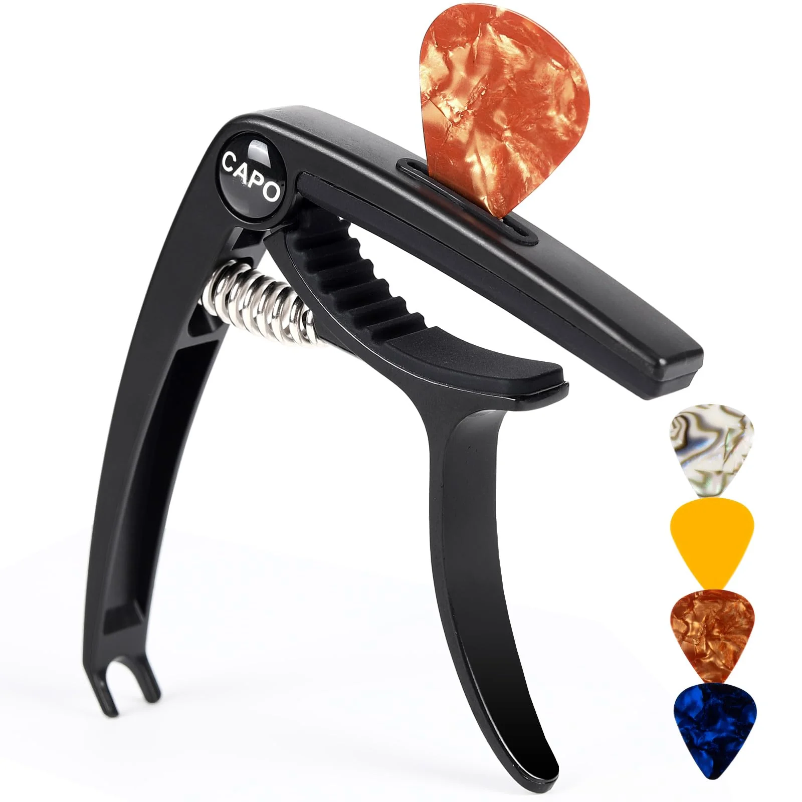Guitar Capo, 3in1 Zinc Metal Capo for Acoustic and Electric Guitars (with Pick Holder and 4Picks),Ukulele,Mandolin,Banjo,Guitar Accessories (Black) black - Image 7