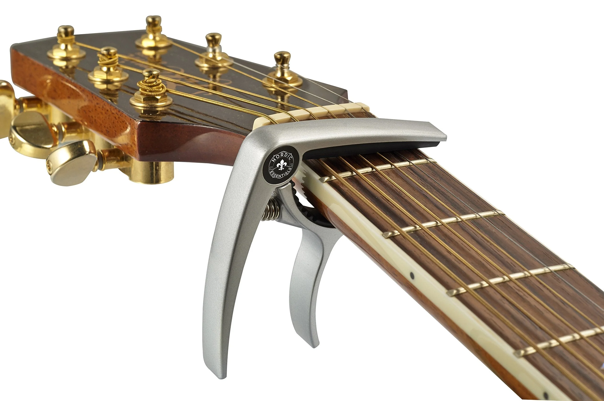 Guitar Capo Deluxe for Acoustic Guitars, Ukulele, Banjo, Mandolin, Bass - Made of Premium Quality Zinc Alloy for 6 & 12 String Instruments - Luxury Accessories by Nordic Essentials Classy Matte Silver - Image 2