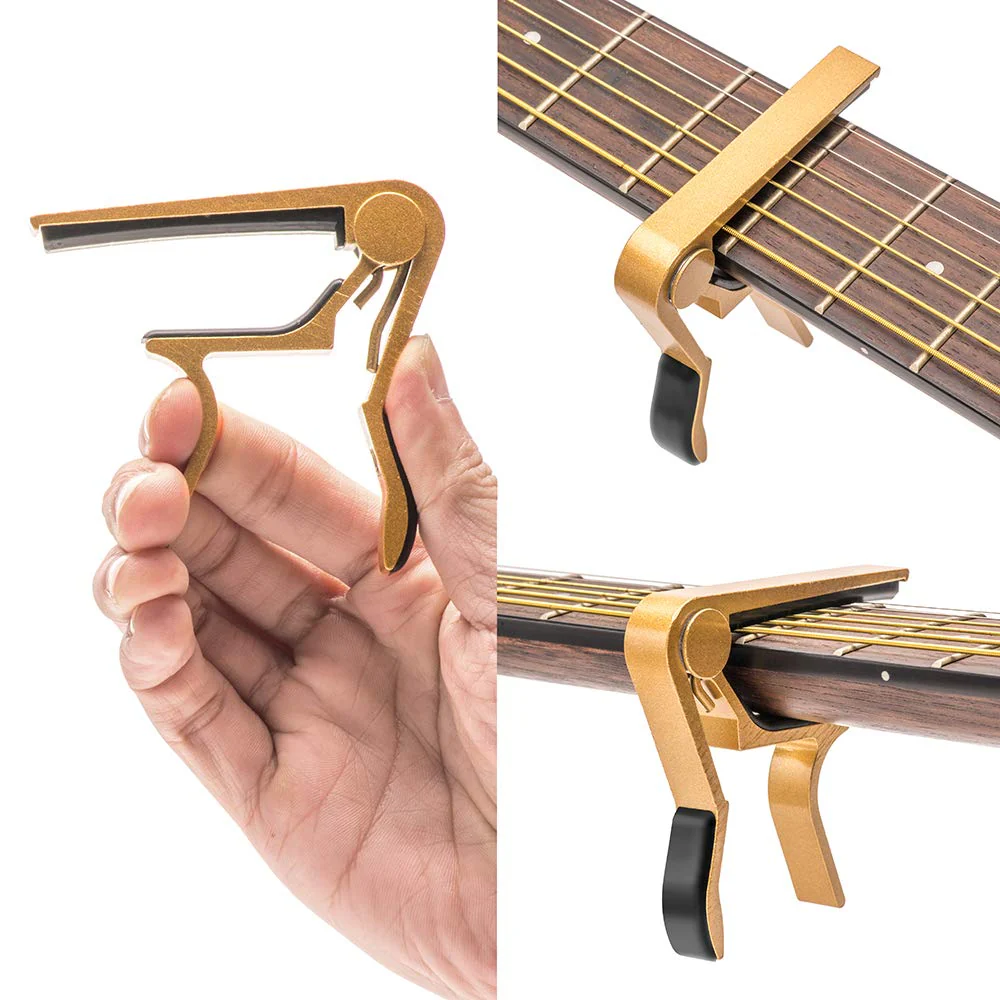 Guitar Capo for Acoustic and Electric Guitars with 6 String Aluminum Material Acoustic Electric Tools Colorful - Gold Yellow - Image 2