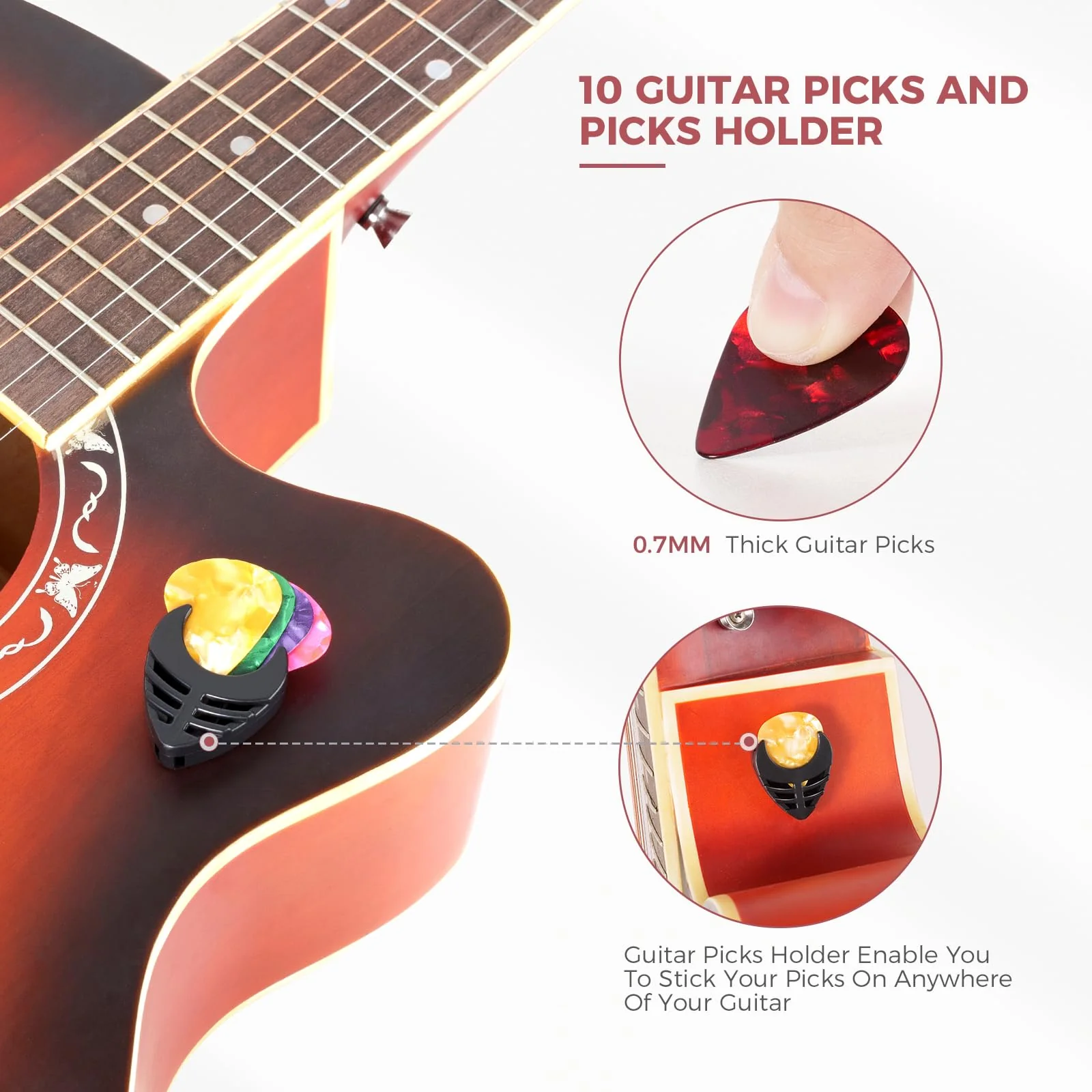 Guitar Capo Rechargeable Guitar Tuner Acoustic Guitar Accessories Kit Including Capo, Tuner, Picks, Wall Mount Hanger, Guitar String Cleaner for Guitar Players - Image 7