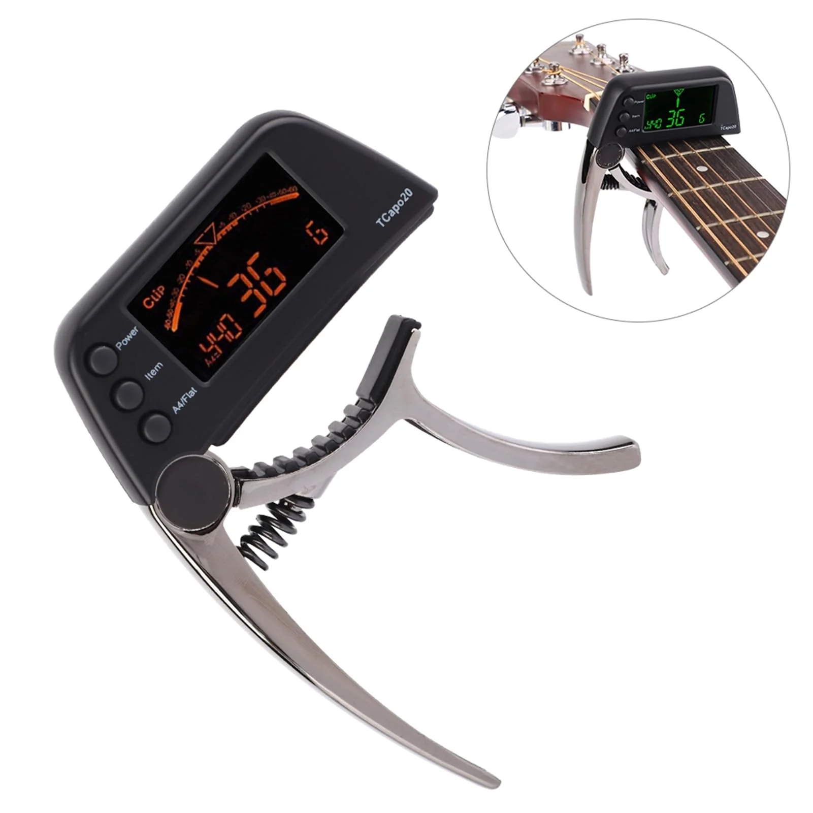 Guitar Capo Tuner, 2 in 1 Clip On Capo with Digital Tuner for Guitar and Bass Zinc Alloy Built in Tuner Chromatic Tuner with LCD Display (Plating bronze) Plating bronze - Image 2
