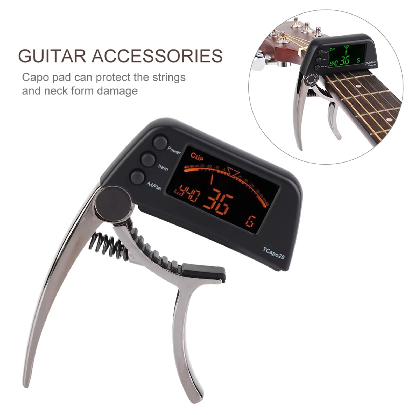 Guitar Capo Tuner, 2 in 1 Clip On Capo with Digital Tuner for Guitar and Bass Zinc Alloy Built in Tuner Chromatic Tuner with LCD Display (Plating bronze) Plating bronze - Image 3