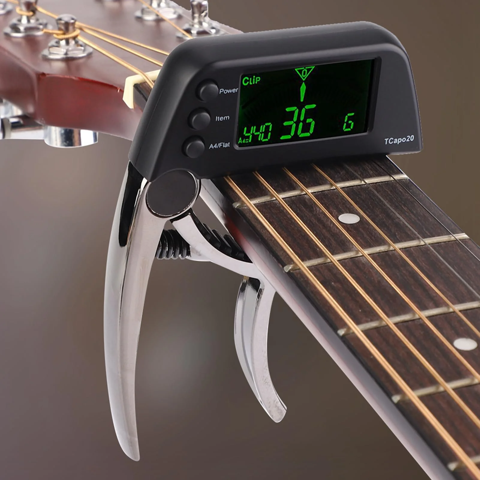 Guitar Capo Tuner, 2 in 1 Clip On Capo with Digital Tuner for Guitar and Bass Zinc Alloy Built in Tuner Chromatic Tuner with LCD Display (Plating bronze) Plating bronze - Image 4