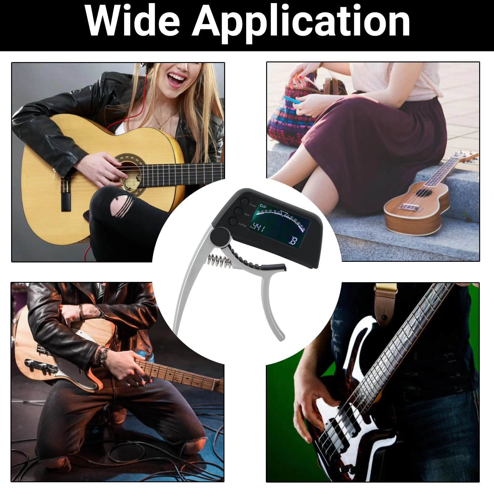 Guitar Capo Tuner 2 in 1 Clip on Tuner and Capo with Large LCD Display Accurate Tuning for Acoustic Electric Bass Ukulele Violin Banjo - Image 8