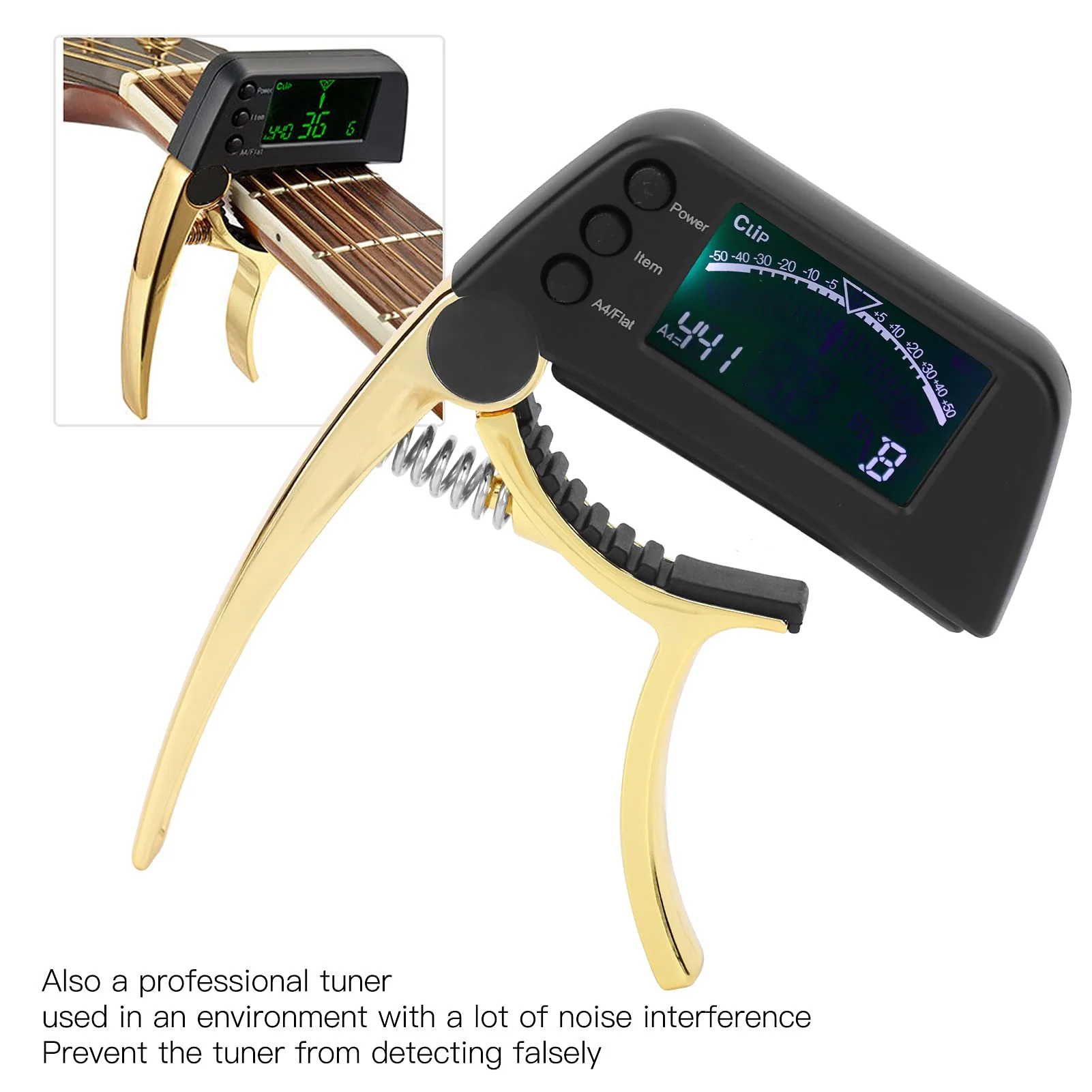 Guitar Capo Tuner 2 in 1 Clip On Tuner with Large and Clear LCD Screen for Acoustic Electric Classical Ukuleles - Image 2