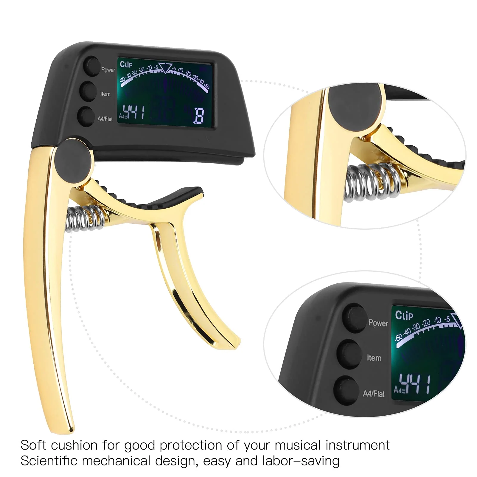 Guitar Capo Tuner 2 in 1 Clip On Tuner with Large and Clear LCD Screen for Acoustic Electric Classical Ukuleles - Image 3