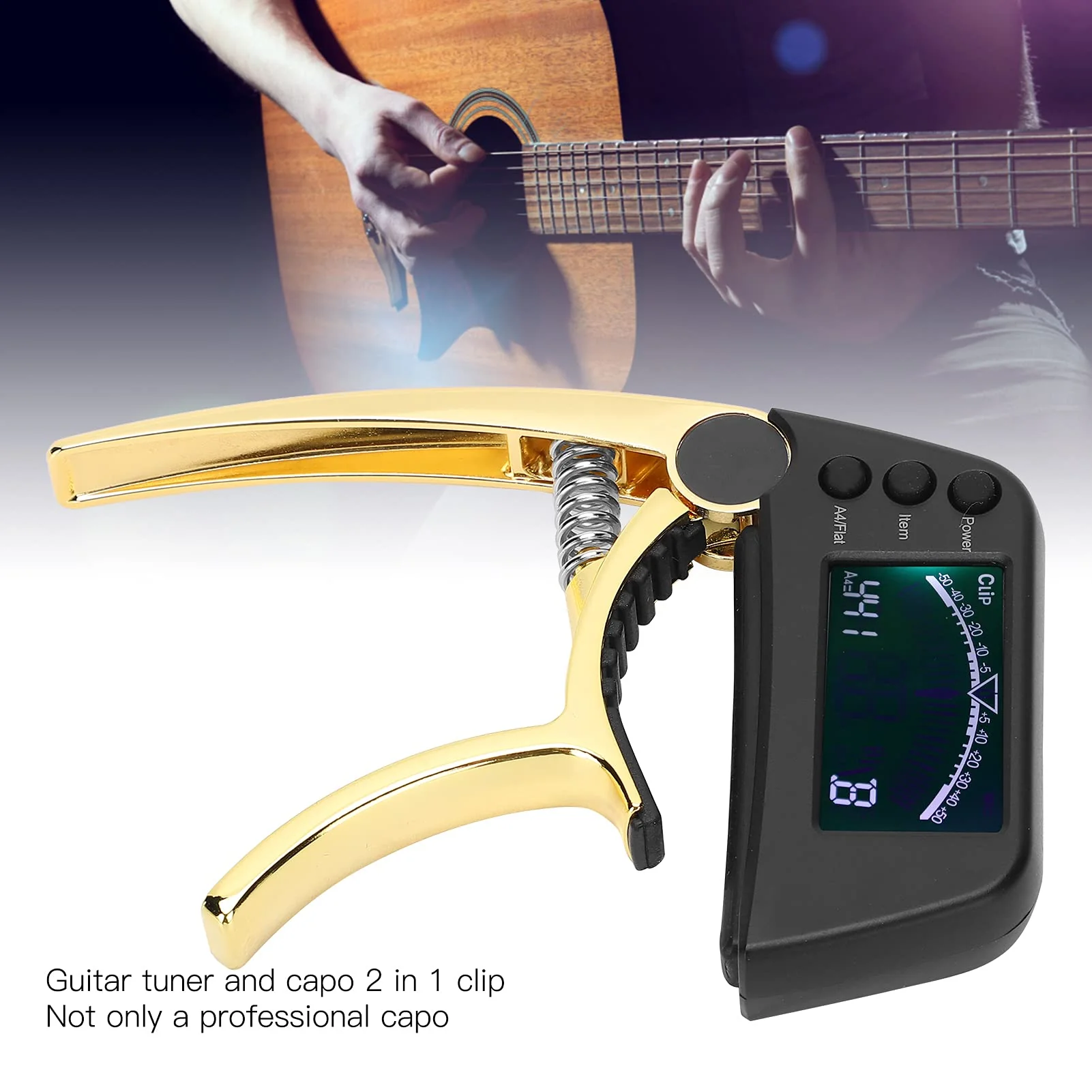 Guitar Capo Tuner 2 in 1 Clip On Tuner with Large and Clear LCD Screen for Acoustic Electric Classical Ukuleles - Image 6