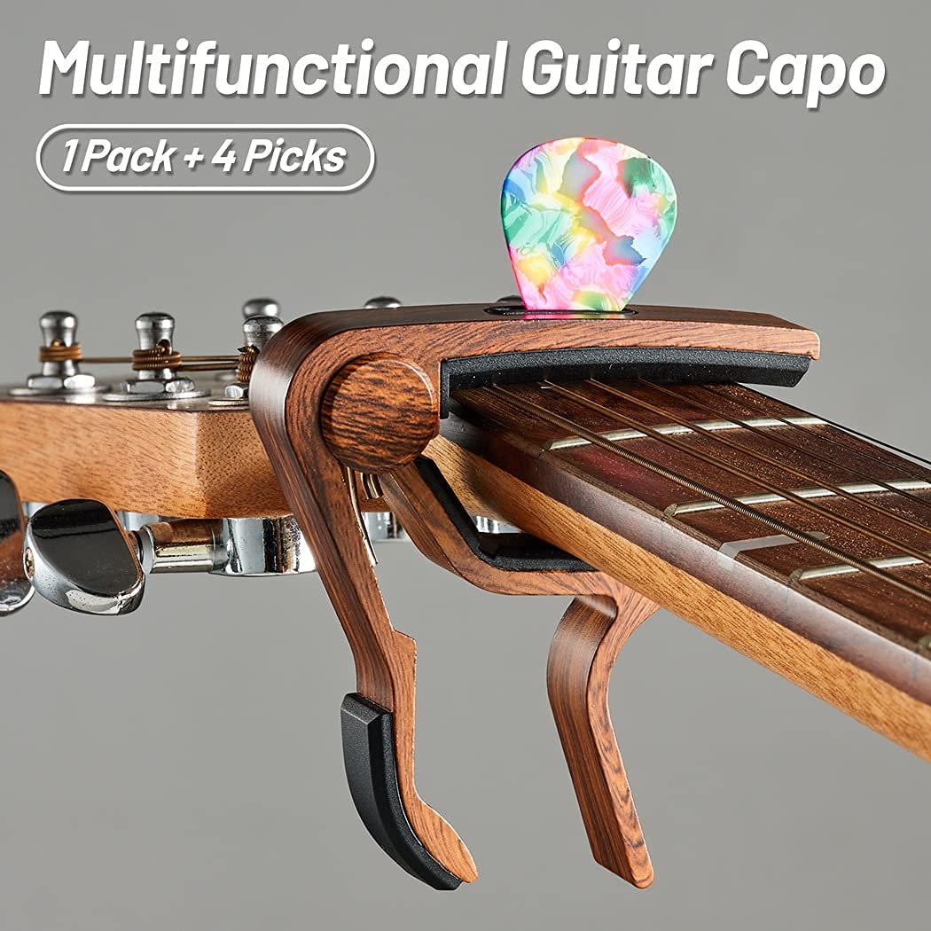 Guitar Capo, with Pick Holder Capo and Pick for Acoustic Electric Guitar,Ukulele Rosewood capo - Image 2