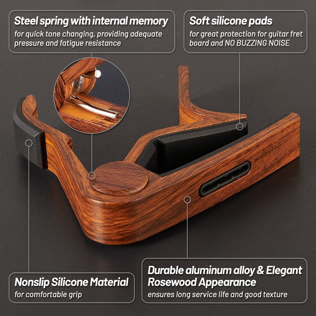 Guitar Capo, with Pick Holder Capo and Pick for Acoustic Electric Guitar,Ukulele Rosewood capo - Image 3