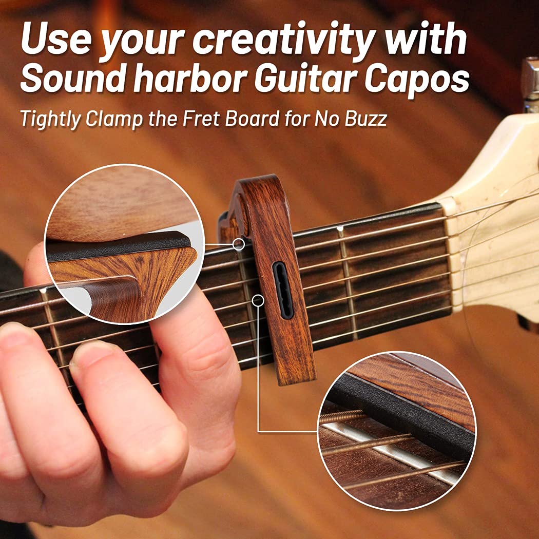 Guitar Capo, with Pick Holder Capo and Pick for Acoustic Electric Guitar,Ukulele Rosewood capo - Image 5