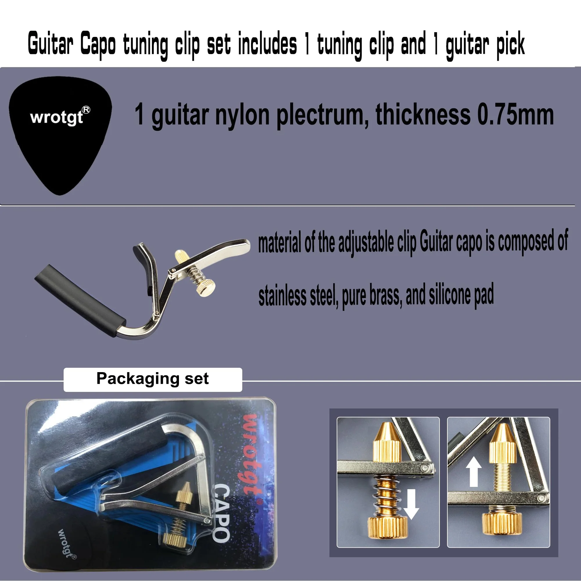 Guitar Capo Wrotgt Capo for Acoustic Guitar 6 String Quick Change Kapo for Electric and Acoustic Metal Guitar Tuner Clip on Guitar Fret Adjust for Acoustic and Electric Guitars Gold capo 04 - Image 7