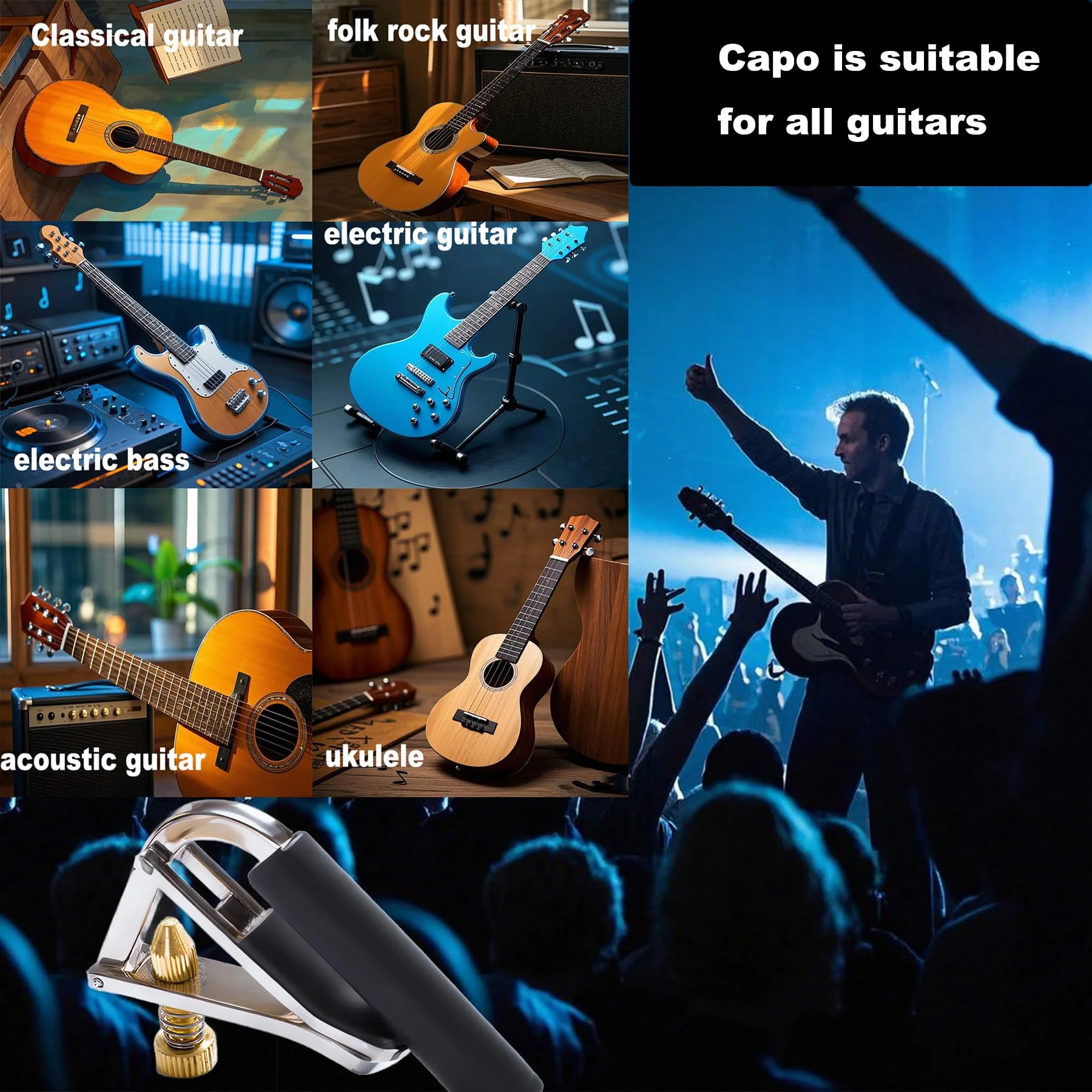 Guitar Capo Wrotgt Capo for Acoustic Guitar 6 String Quick Change Kapo for Electric and Acoustic Metal Guitar Tuner Clip on Guitar Fret Adjust for Acoustic and Electric Guitars Gold capo 04 - Image 8