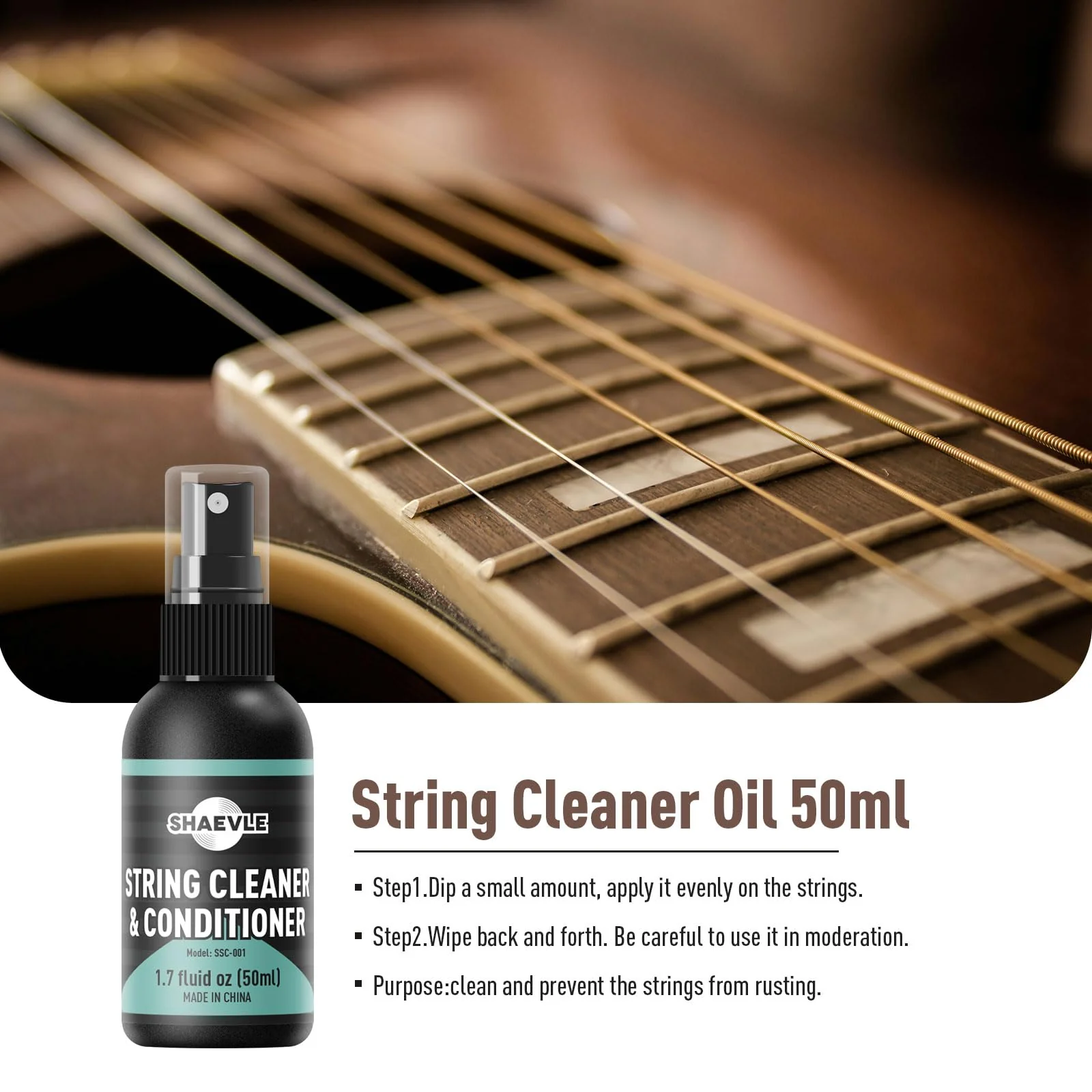 Guitar Cleaning, Guitar Cleaner Polish All IN ONE Kit: Guitar Polish, Fingerboard Lemon Oil, String Cleaner Oil, Guitar String Winder, Cleaning Cloth, for Guitar Care and Maintenance Basic Kit - Image 2