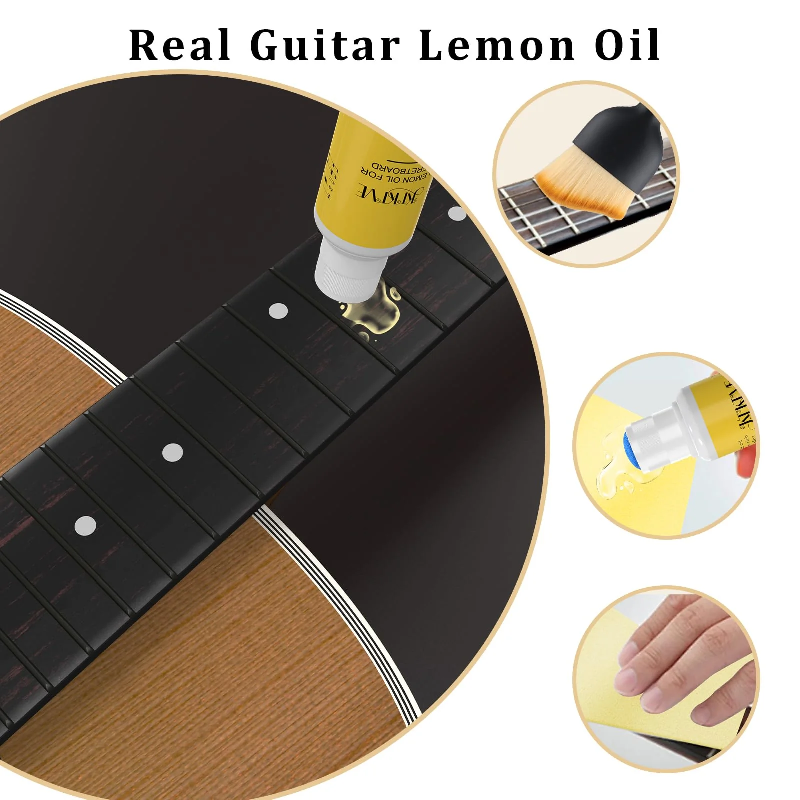 Guitar Cleaning Kit – 8-Pack Complete Care Set with Innovative Sponge Applicator | Guitar Cleaner, Lemon Oil(fretboard oil), Polish Wax, String Cleaner, Winder, Brush & Microfiber Cloth Sponge Tip - Image 4