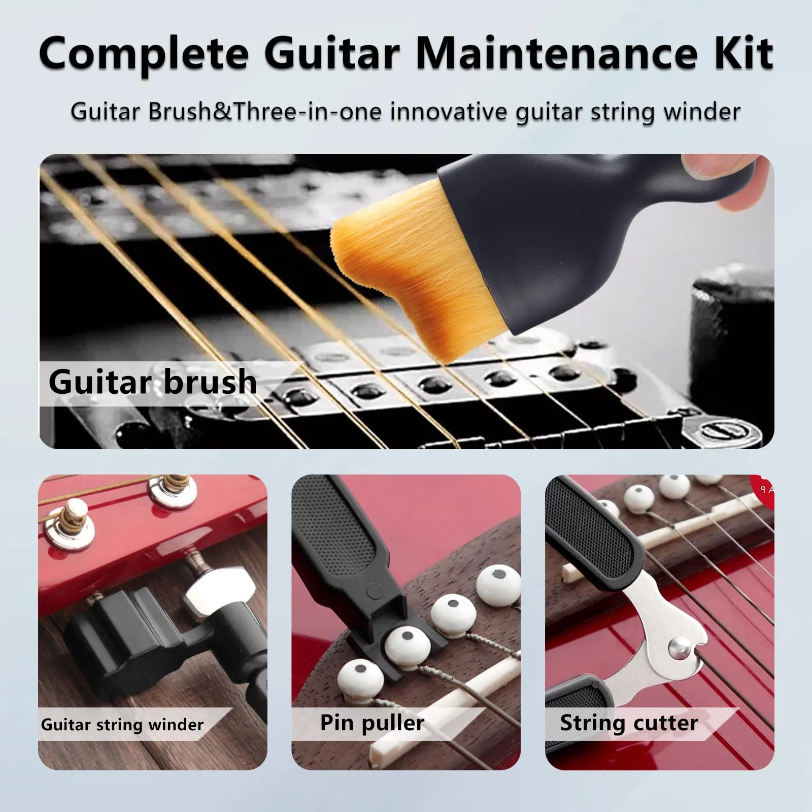 Guitar Cleaning Kit – 8-Pack Complete Care Set with Innovative Sponge Applicator | Guitar Cleaner, Lemon Oil(fretboard oil), Polish Wax, String Cleaner, Winder, Brush & Microfiber Cloth Sponge Tip - Image 7