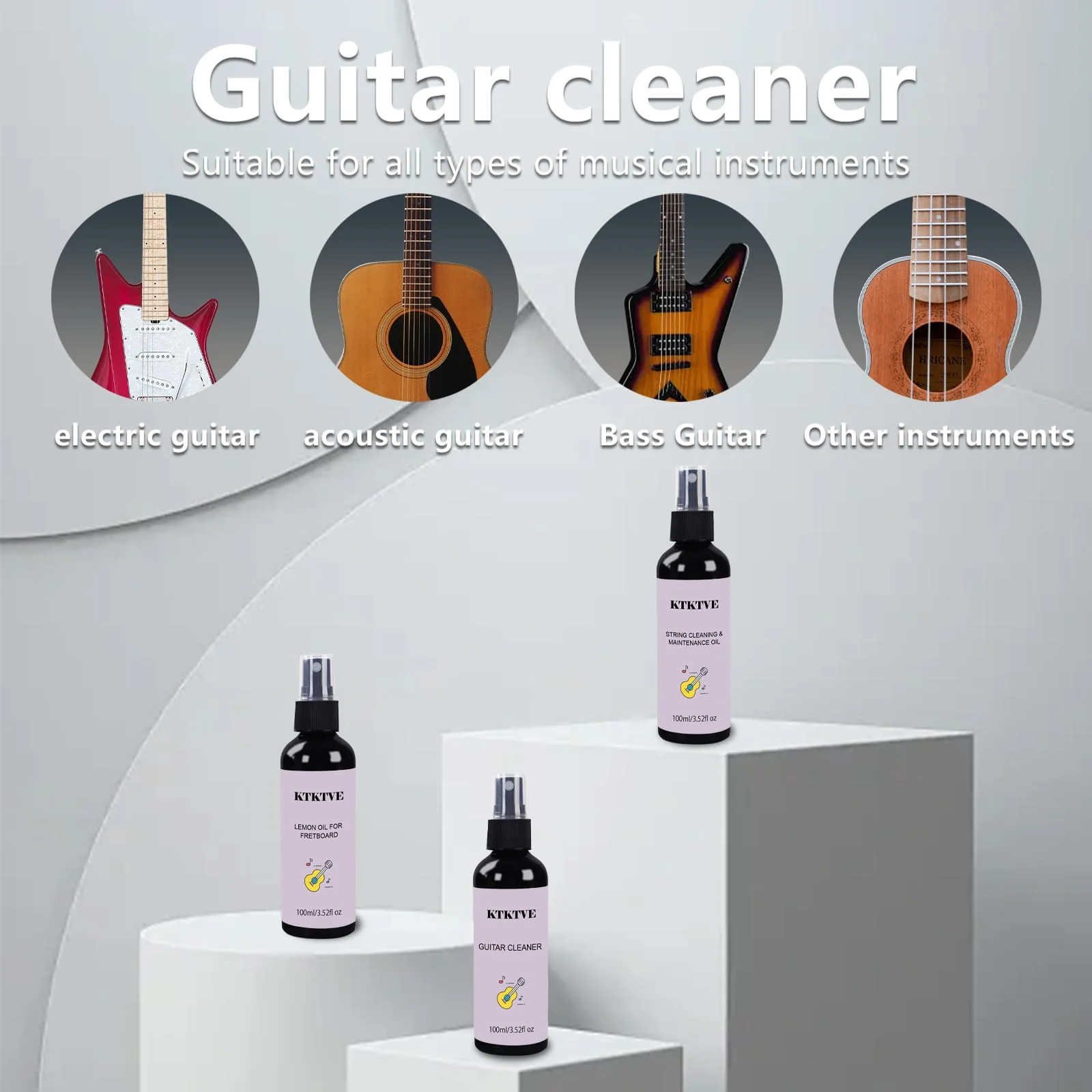 Guitar Cleaning Kit- Complete Guitar Care Kit 8 Pack with Guitar Cleaner, Lemon Oil for Guitar Fretboard, Polish Wax, String Cleaner, Winder, Soft Brush and Microfiber Cloth - Image 2
