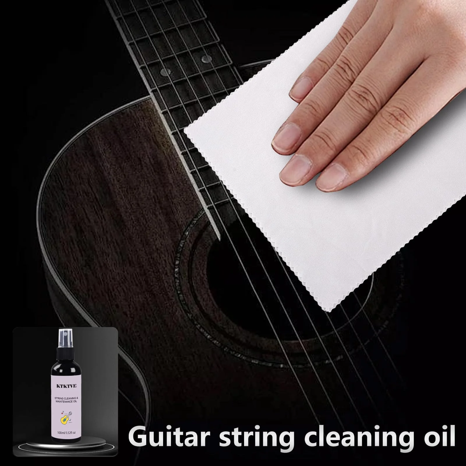 Guitar Cleaning Kit- Complete Guitar Care Kit 8 Pack with Guitar Cleaner, Lemon Oil for Guitar Fretboard, Polish Wax, String Cleaner, Winder, Soft Brush and Microfiber Cloth - Image 5