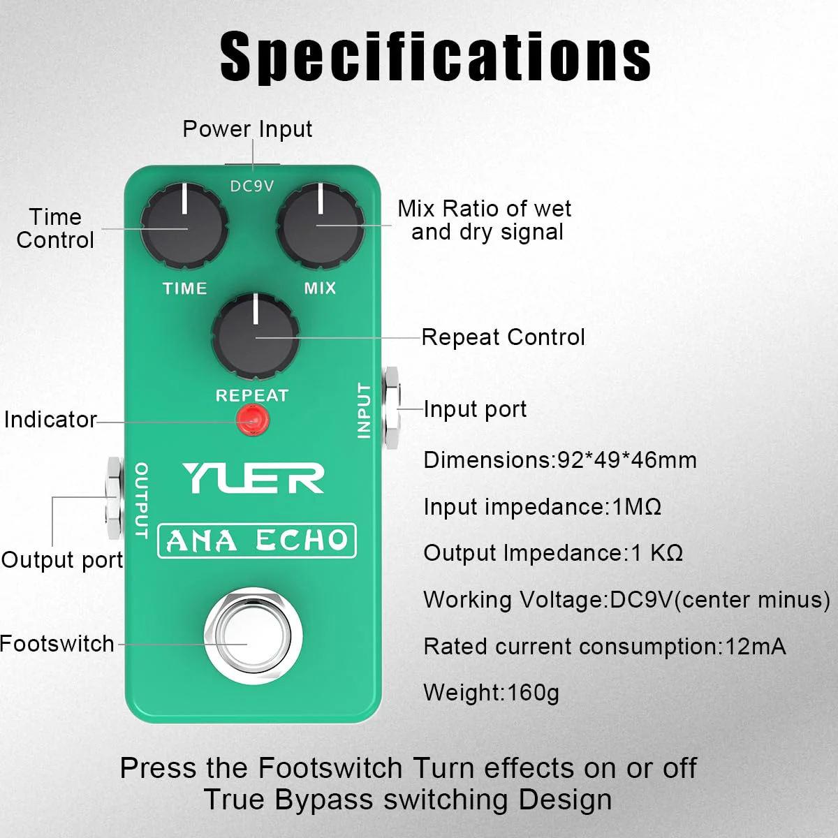 Guitar Delay Pedal, ANA Echo Delay Effect Pedal for Electric Guitar with Footswitch Cap Aluminum Case Delivers Warm, Clean and Smooth Delay Effects - True Bypass RS-10 - Image 5