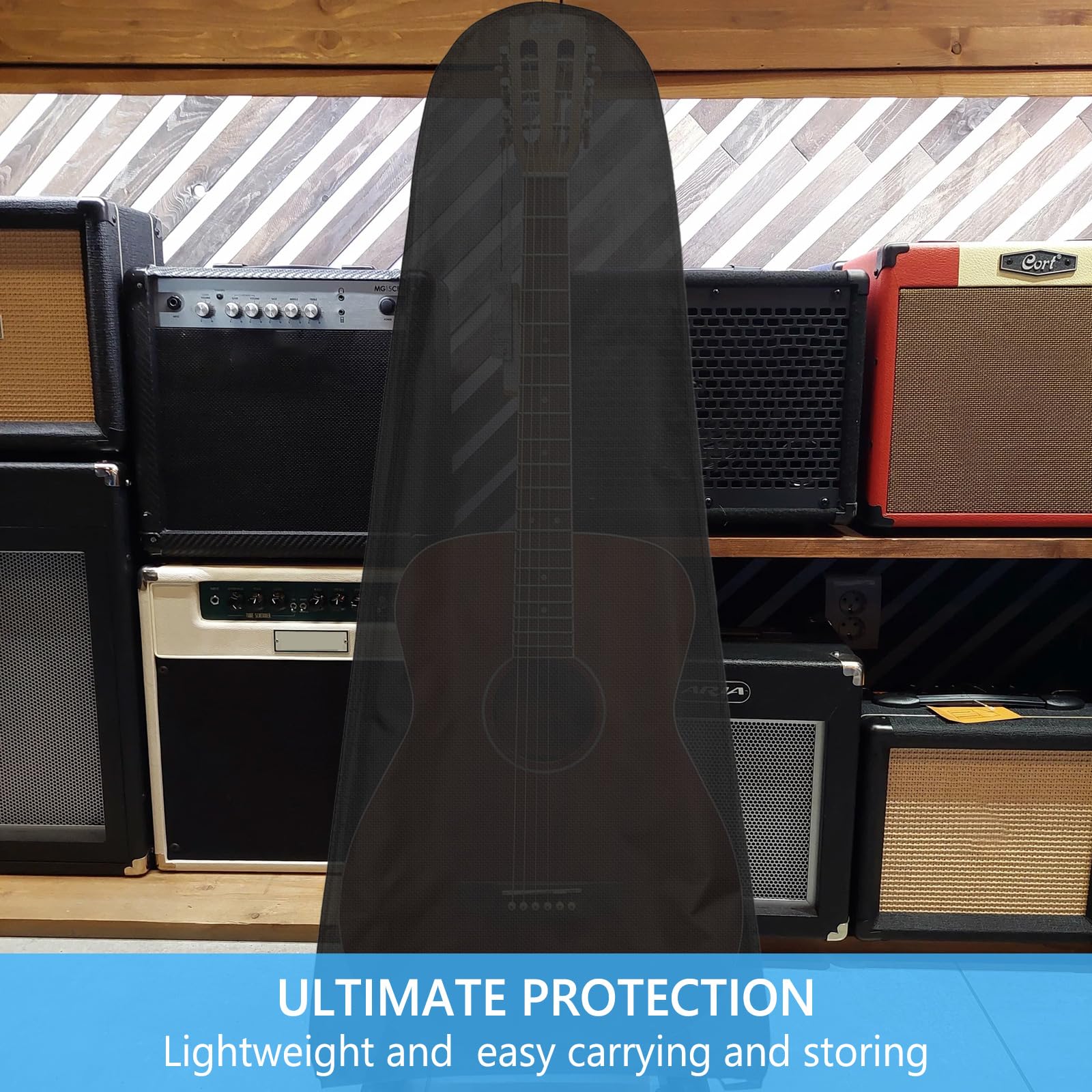 Guitar Dust Cover Protective and Storage for Acoustic Electric and Bass Guitars from Sun Dust Dirt UV Rays Moisture Water Resistant Oxford Fabrics 17"L x 5"W x 43"H Black 43 x 17 x 5 inches - Image 6