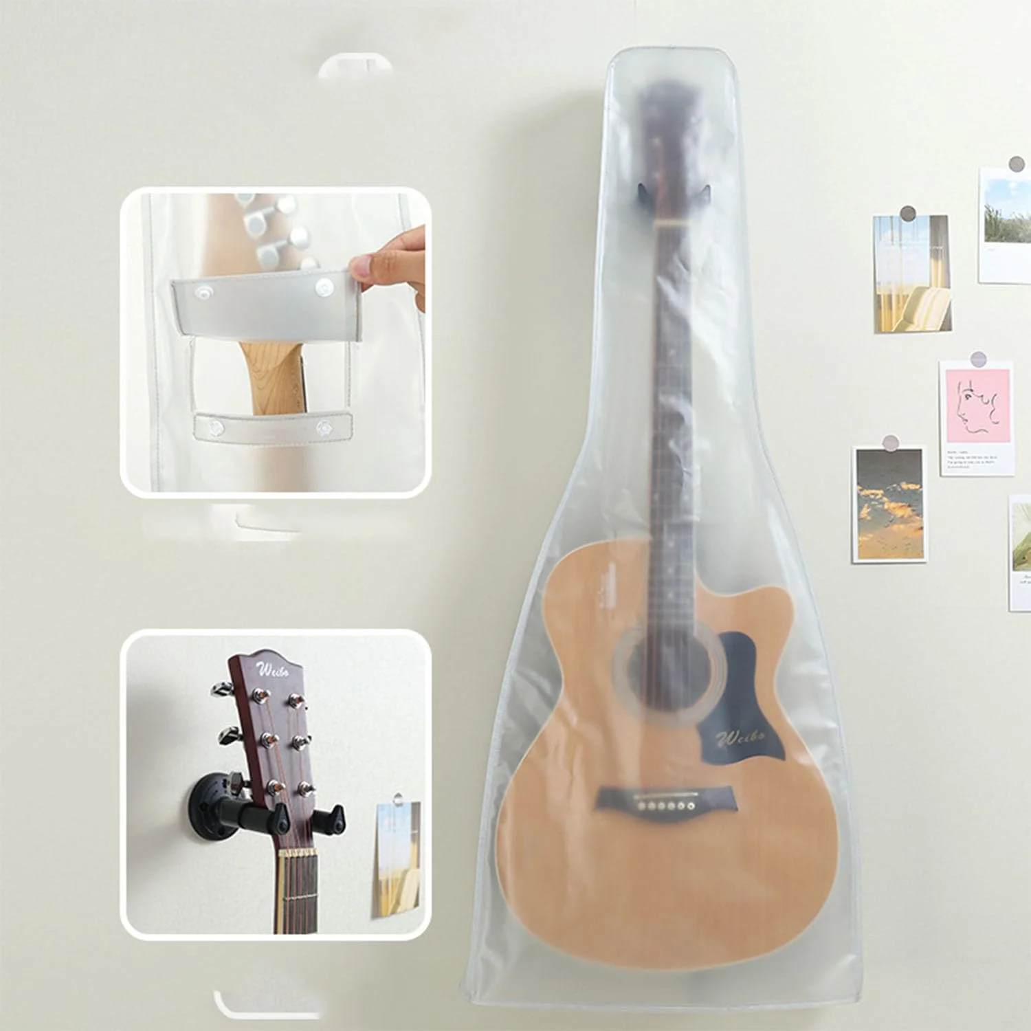 Guitar dust Cover wall mount Transparent Guitar Dust Cover PVC Frosted Fits Acoustic, Electric,ukuleleWater Resistant Dust Dirt Moisture (For Acoustic guitar) For Acoustic guitar - Image 2