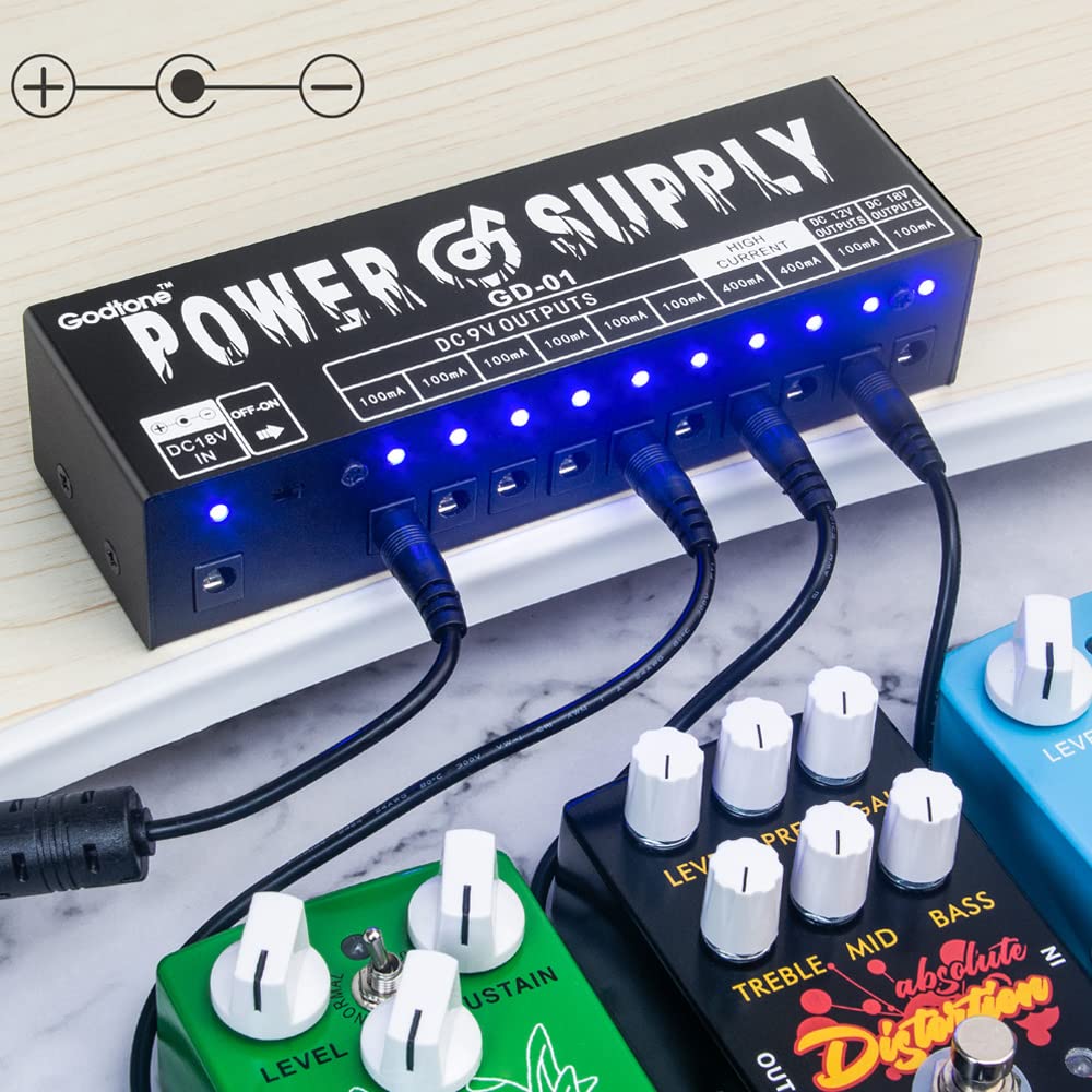 Guitar Effect Pedal 10 DC Output for 9V 12V 18V Pedals Power Supply with Short Circuit Overcurrent Protection Separate GD-01 - Image 2