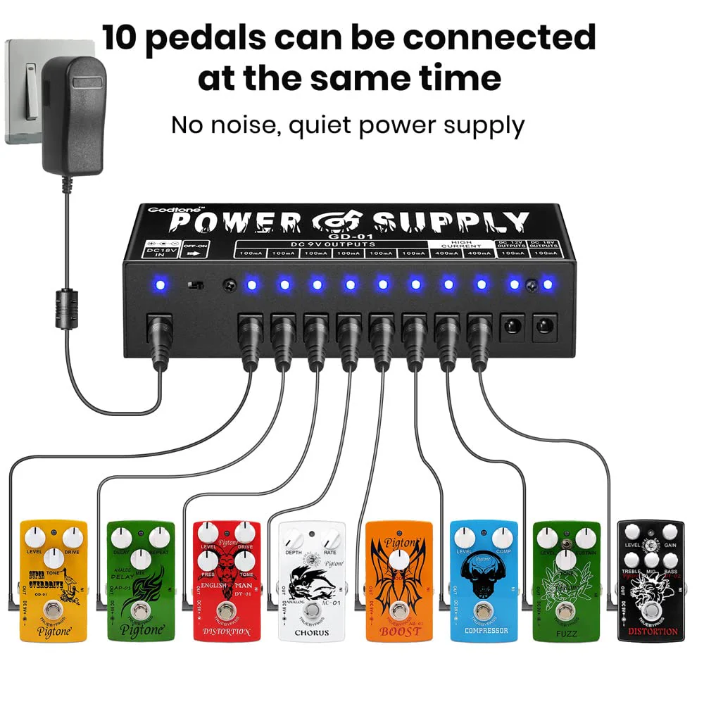 Guitar Effect Pedal 10 DC Output for 9V 12V 18V Pedals Power Supply with Short Circuit Overcurrent Protection Separate GD-01 - Image 6