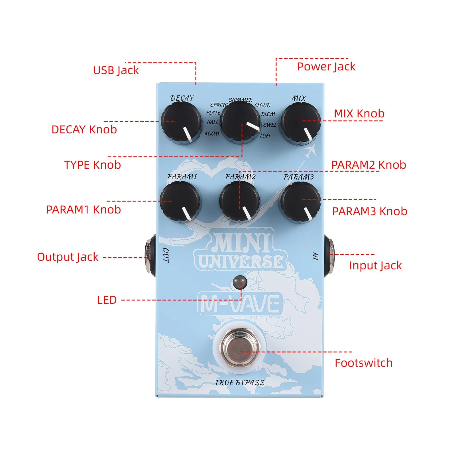 Guitar Effect Pedal Digital Reverb Pedal Digital Modeling Reverberation Effector with 9-Mode Reverb Selection for Guitar Bass - MINI-UNIVERSE,Reverberation Effector - Image 3