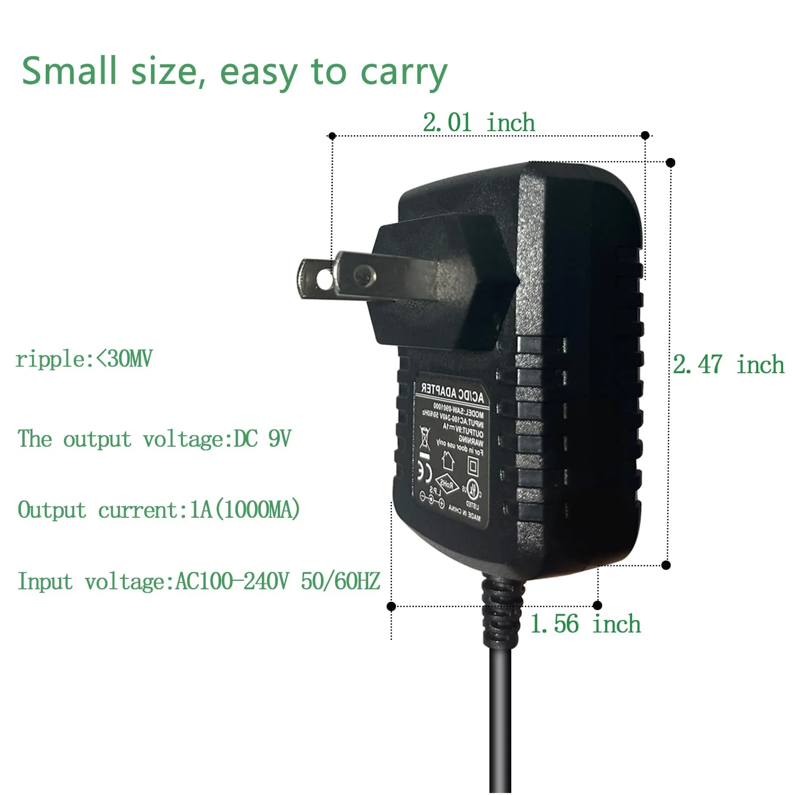 Guitar Effects Power Adapter 9V DC 1A (1000mA) Low Noise with Daisy Chain (9V1A Adapter + 3-Way Cable) - Image 2
