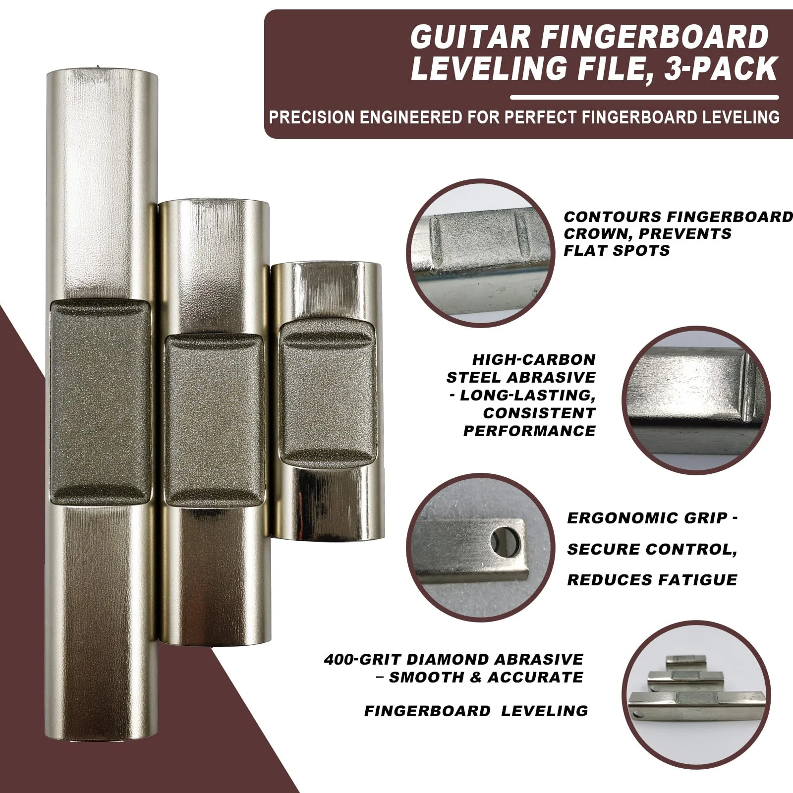 Guitar Fingerboard Leveling File, 3-Pack – Precision String Instrument Leveling Tool for Luthiers & DIY, Ergonomic Design for Electric, Acoustic & Bass Guitars - Image 2