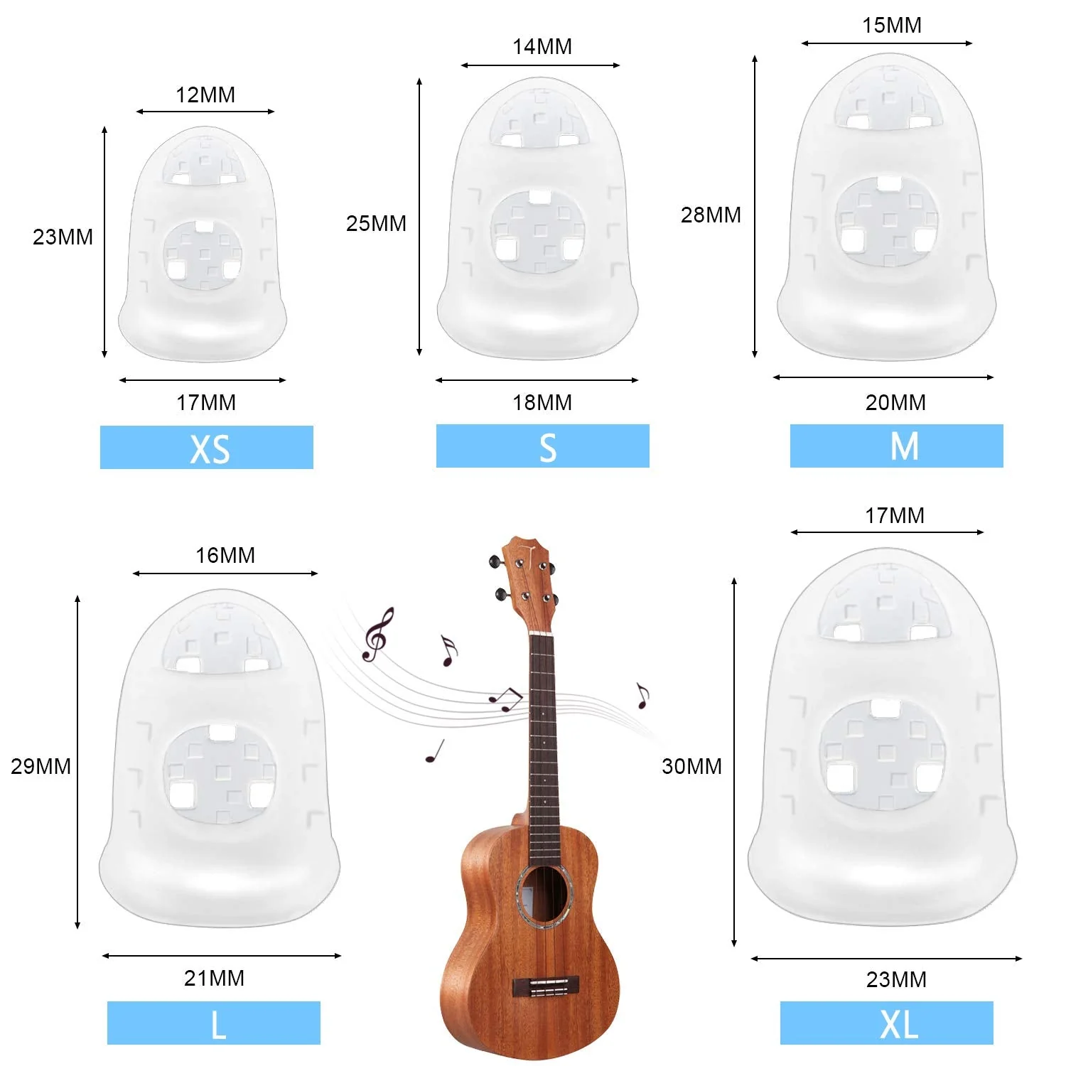 Guitar Fingertip Protectors - 40 Pcs Silicone Guitar Finger Guards Protection Covers Caps for Guitar Ukulele Bass, Sewing and Embroidery (5 Sizes) (Transparent) Transparent - Image 2