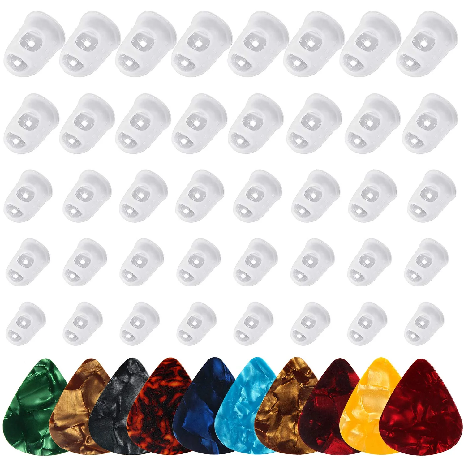Guitar Fingertip Protectors - 40 Pcs Silicone Guitar Finger Guards Protection Covers Caps for Guitar Ukulele Bass, Sewing and Embroidery (5 Sizes) (Transparent) Transparent - Image 3