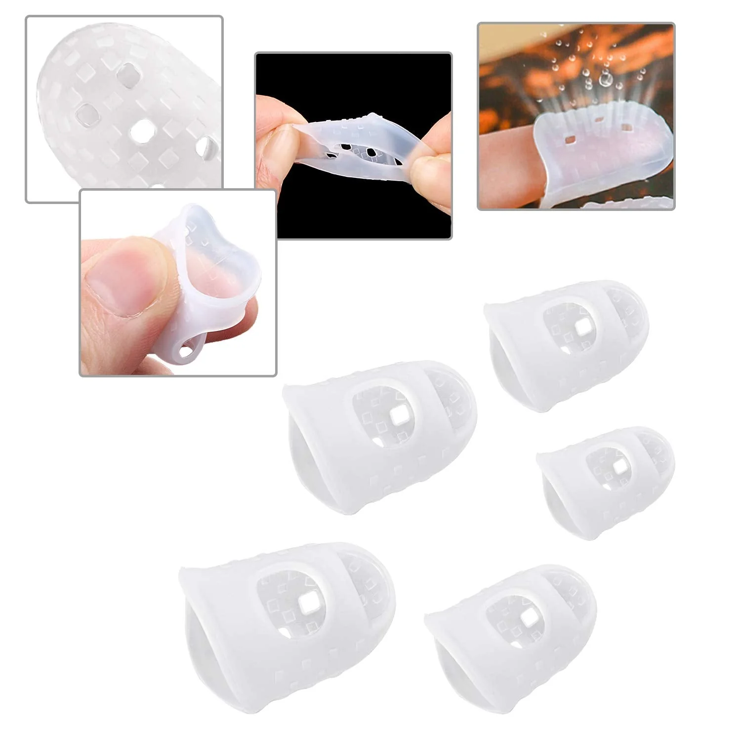 Guitar Fingertip Protectors - 40 Pcs Silicone Guitar Finger Guards Protection Covers Caps for Guitar Ukulele Bass, Sewing and Embroidery (5 Sizes) (Transparent) Transparent - Image 4