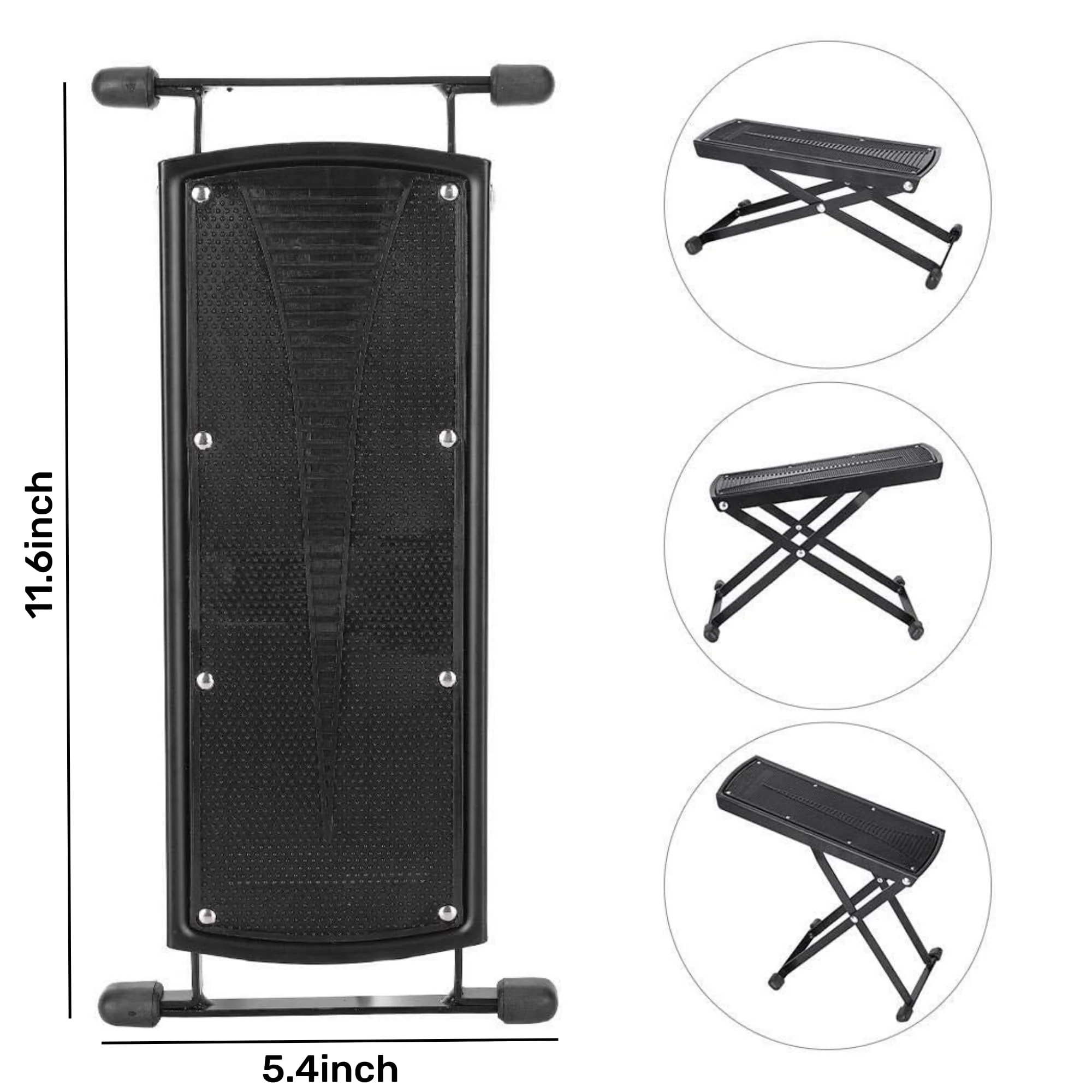 Guitar Foot Stool, 6-Position Height Adjustable Guitar Foot Rest Stand with Rubber End Caps and Non-Slip Rubber Pad for Classical, Acoustic, Electric Guitar - Black - Image 3