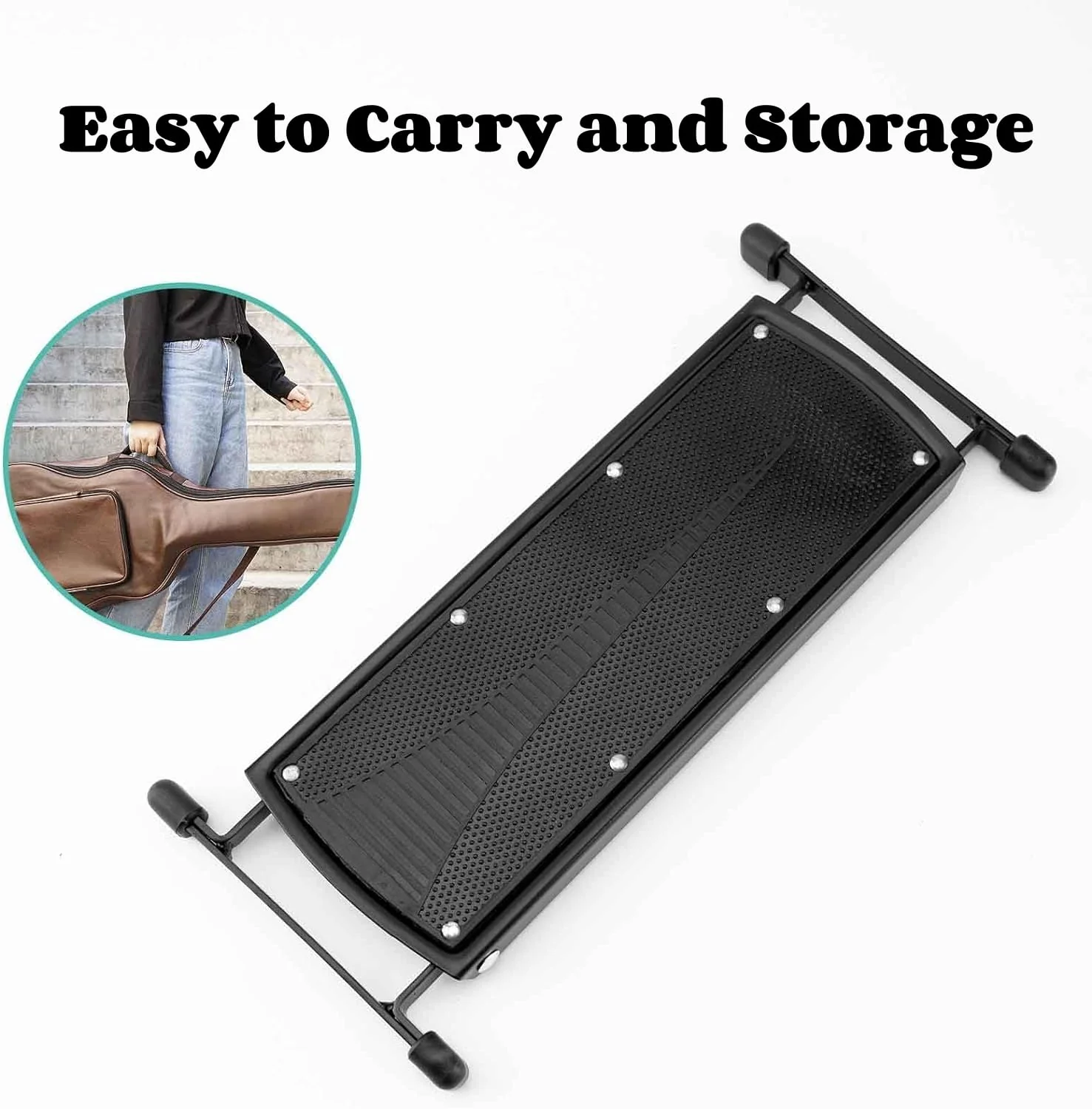 Guitar Foot Stool, 6-Position Height Adjustable Guitar Foot Rest Stand with Rubber End Caps and Non-Slip Rubber Pad for Classical, Acoustic, Electric Guitar - Black - Image 6