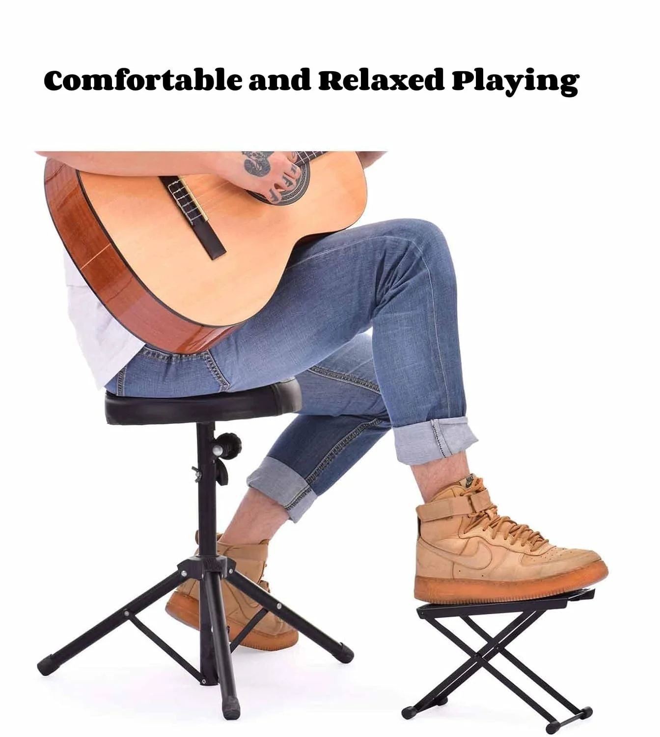 Guitar Foot Stool, 6-Position Height Adjustable Guitar Foot Rest Stand with Rubber End Caps and Non-Slip Rubber Pad for Classical, Acoustic, Electric Guitar - Black - Image 7