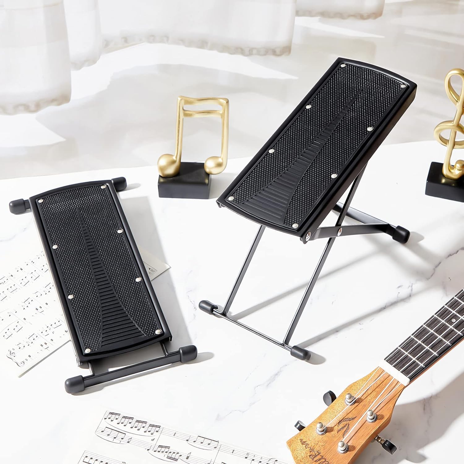 Guitar Foot Stool, 6-Position Height Adjustable Guitar Foot Rest Stand with Rubber End Caps and Non-Slip Rubber Pad for Classical, Acoustic, Electric Guitar - Black - Image 8