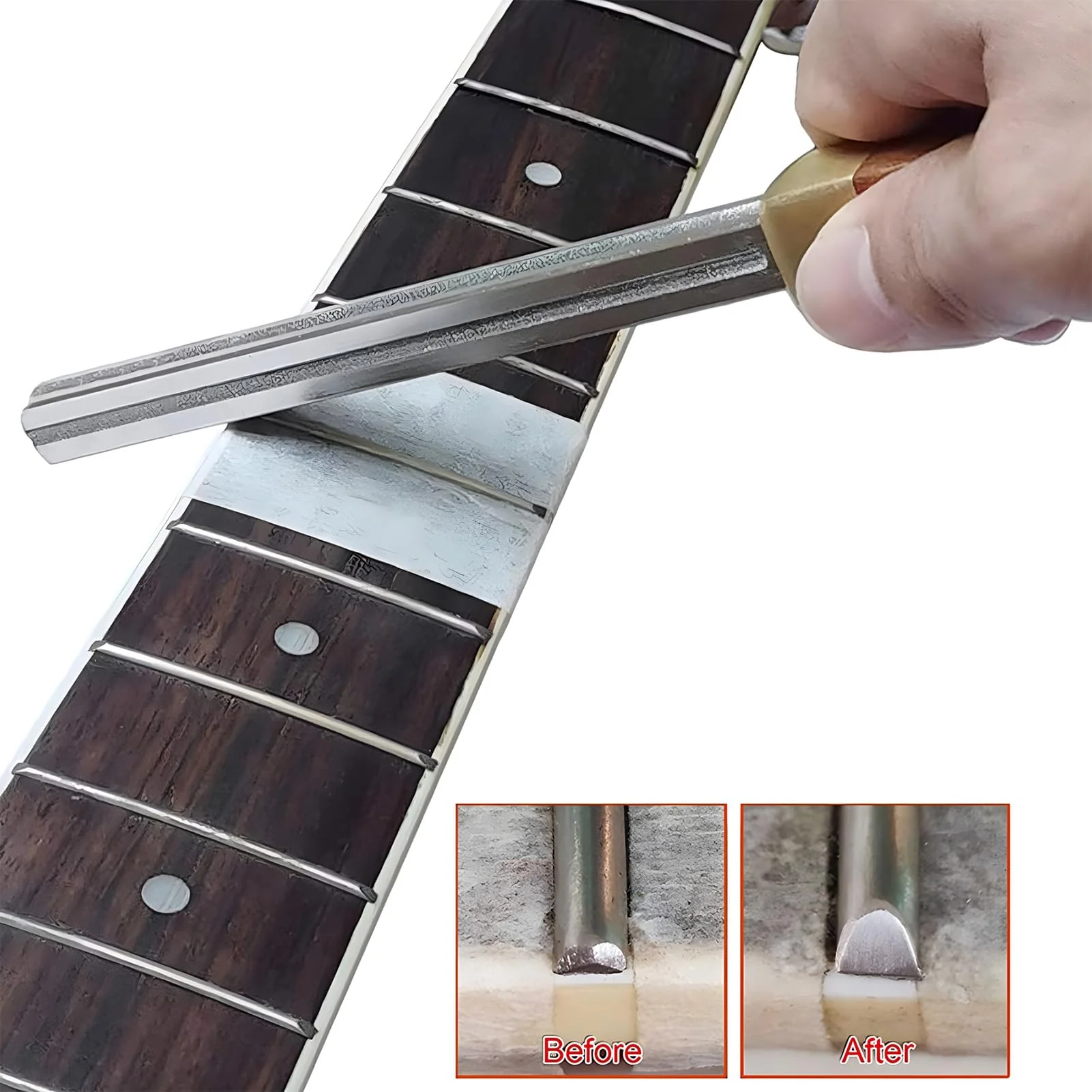 Guitar Fret Crowning File Fret Repairing Tools with 4 Size Edges Narrow/Medium/Wide Notch Edges and Flat Edges Wood Handle Luthier Tools for Guitars Ukuleles Bass Banjo Mandolin - Image 3