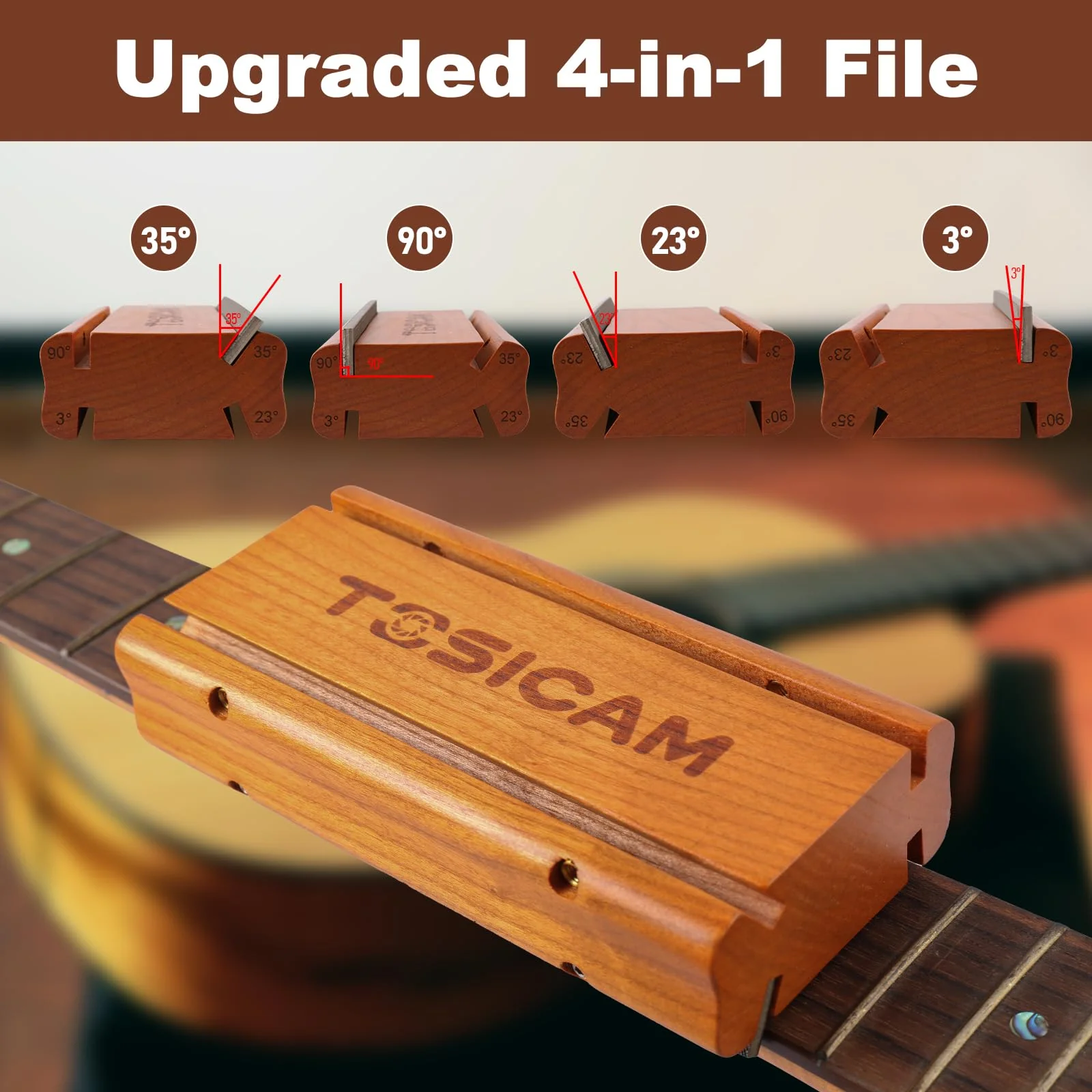 Guitar Fret End Beveling File, 4 in 1 3/23/35/90 Degree fret file - Guitar Bass Fret End Dressing, Guitar Fret Crowning End Bevel File Luthier Tools for Rounding, Shaping and Deburring - Image 2