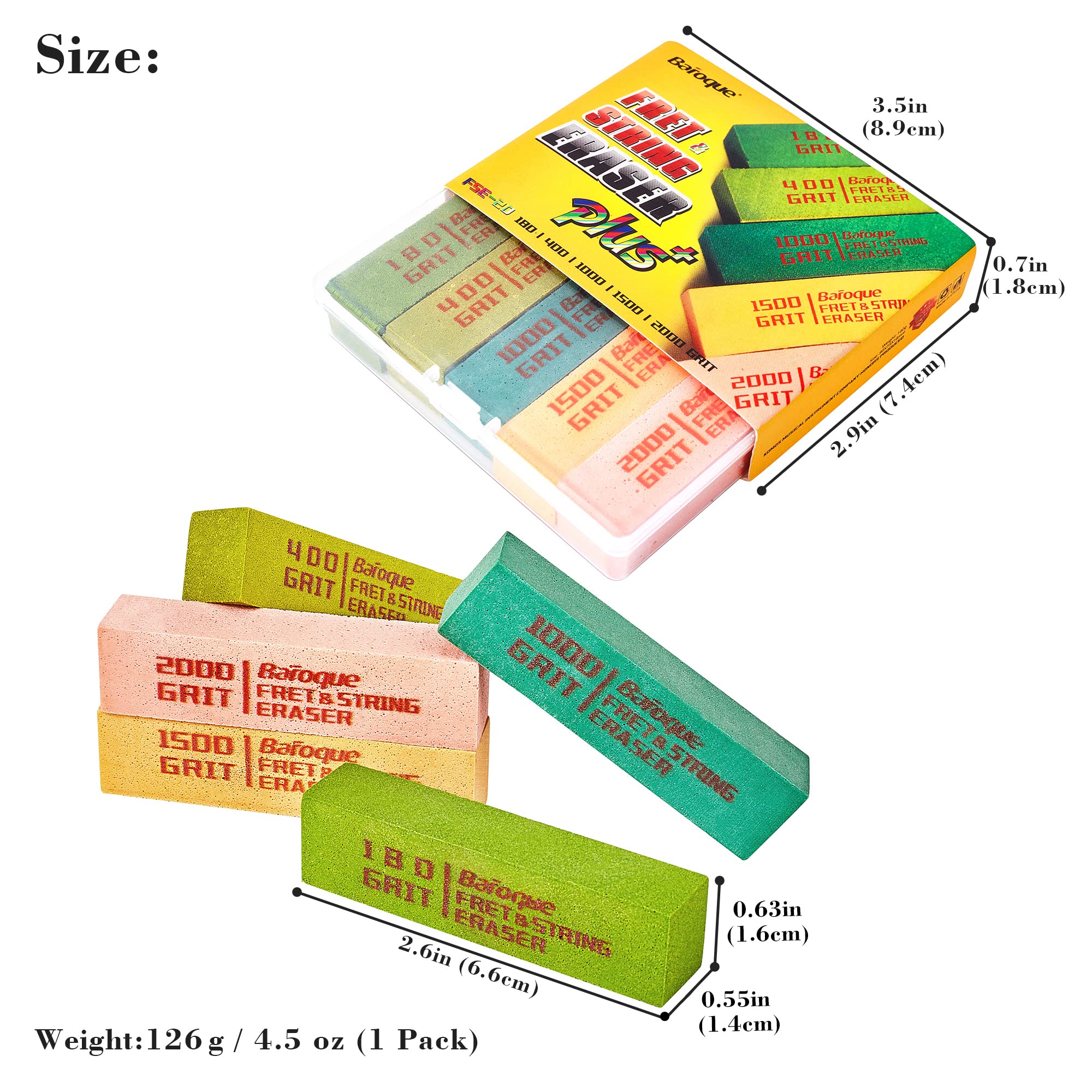 Guitar Fret Erasers, Fret Polishing Abrasive Rubber Blocks, Fret Cleaner Kit, Fret Polish Kit for Fretwire String and Metal, Set of 5 Grits (180 & 400 & 1000 & 1500 & 2000 Grit) 180&400&1000&1500&2000 Grit - Image 6