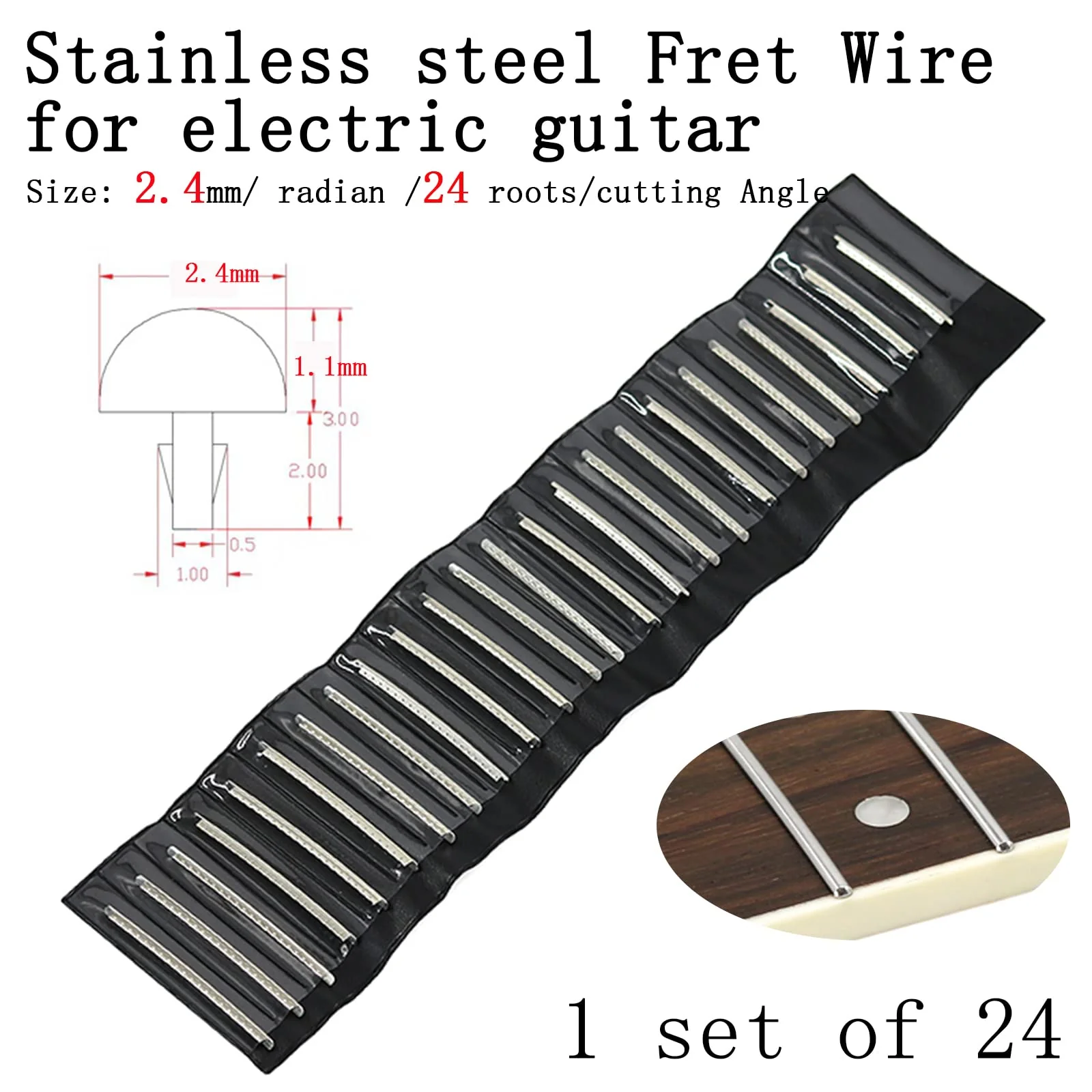 Guitar Fret Wires High Strength Stainless Steel Fret Wire Set Guitar Parts Accessory Replacement, for Electric Guitar, Ready to Use after installation(Stainless Steel 2.4mm Round 24PCS) Stainless Steel 2.4mm Round 24PCS - Image 2