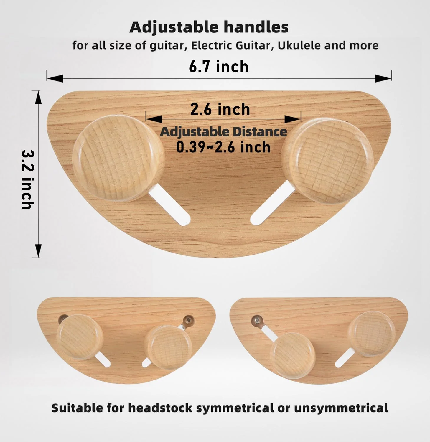 Guitar Hanger, Solid Wood Wall Mount Guitar Holder Adjustable Width Wall Hanging Stand for Guitar Bass Banjo Violin and More - Image 2