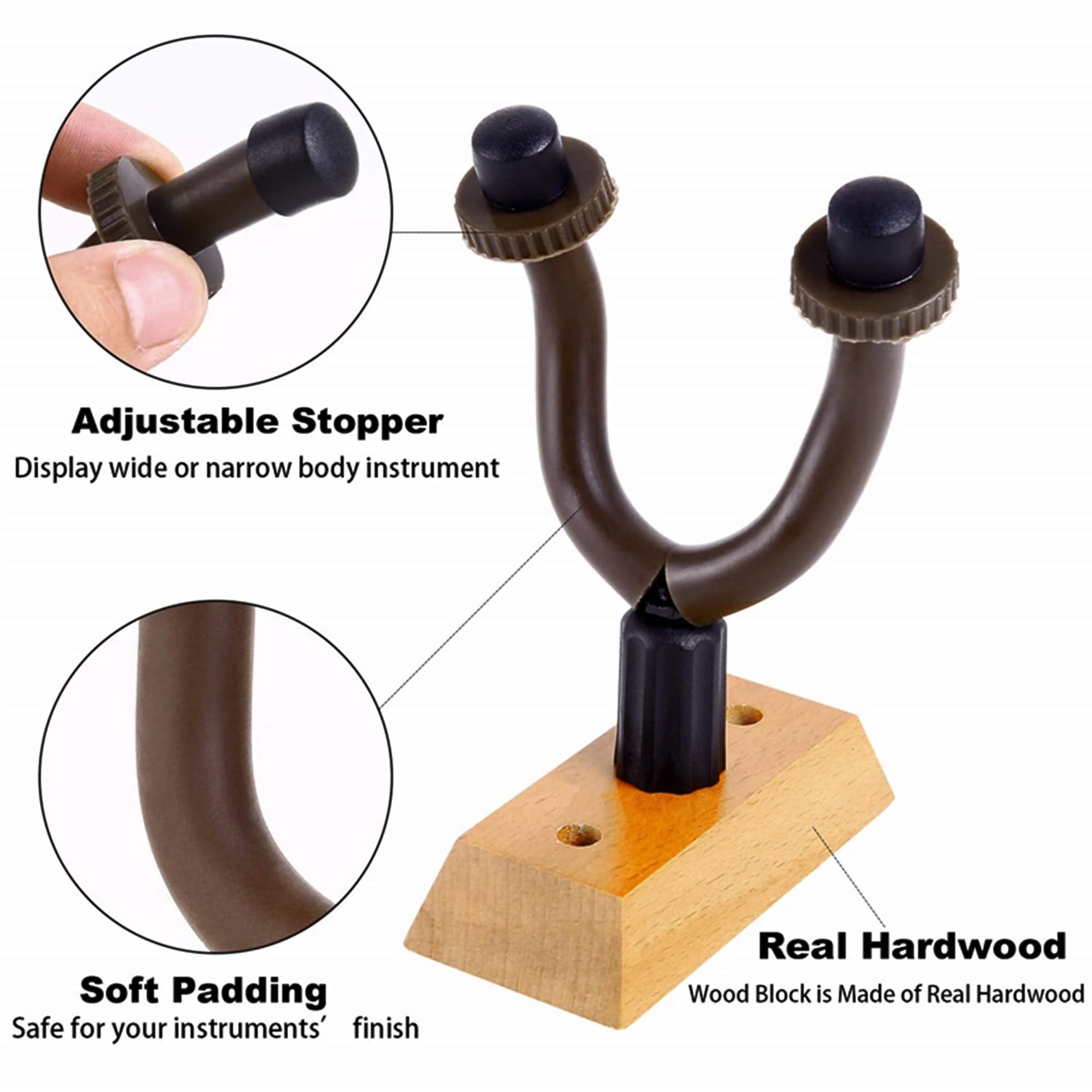 Guitar Hanger Wall Mount 6 Pack, Hardwood Guitar Wall Hangers Hooks Holder Stand Display with Screws - Easy to Install - Fits Bass, Mandolin, Banjo - Image 2