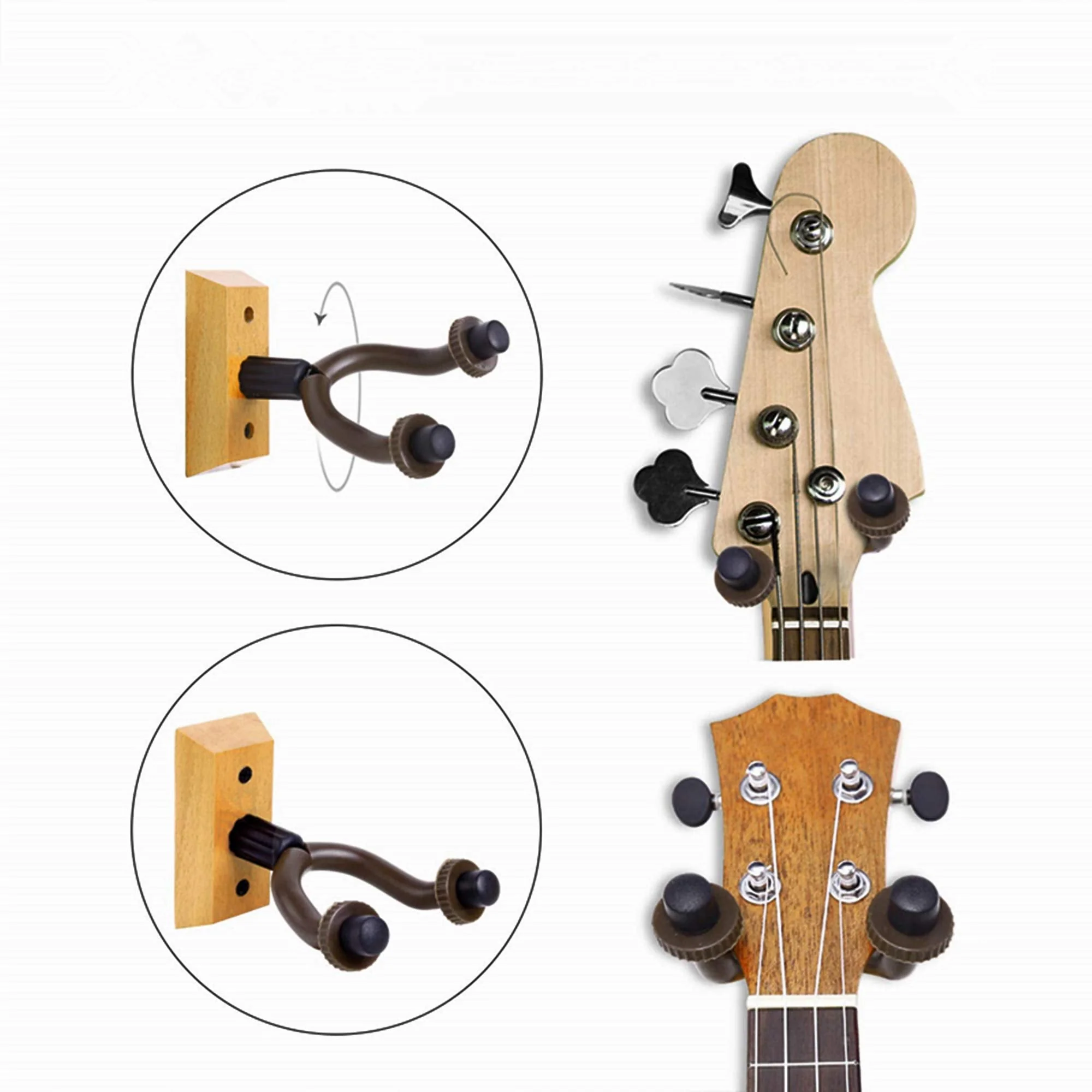 Guitar Hanger Wall Mount 6 Pack, Hardwood Guitar Wall Hangers Hooks Holder Stand Display with Screws - Easy to Install - Fits Bass, Mandolin, Banjo - Image 4