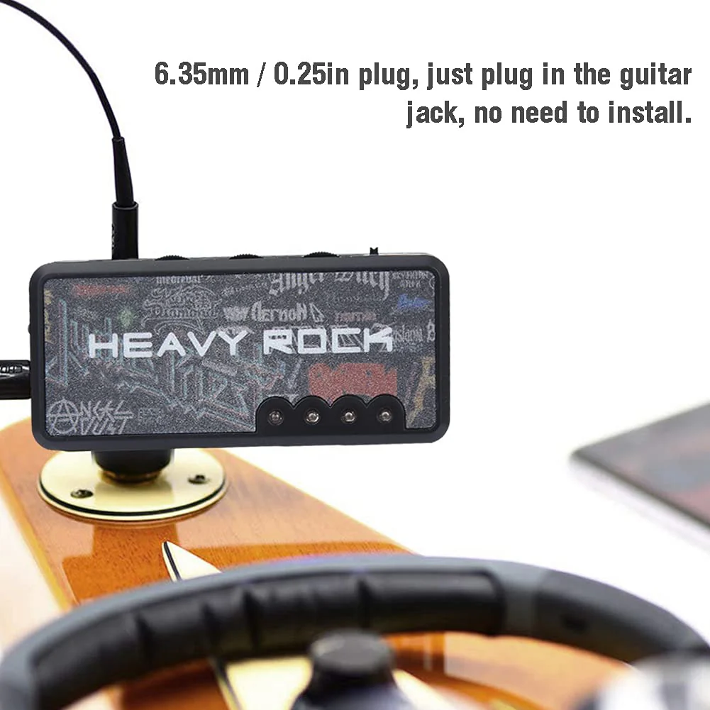 Guitar Headphone Amp, Bass Headphone Amp Portable Guitar Amp Mini Plug Guitar Amplifier Rechargeable Electric Guitar Bass Amp for Electric Guitar - Image 3