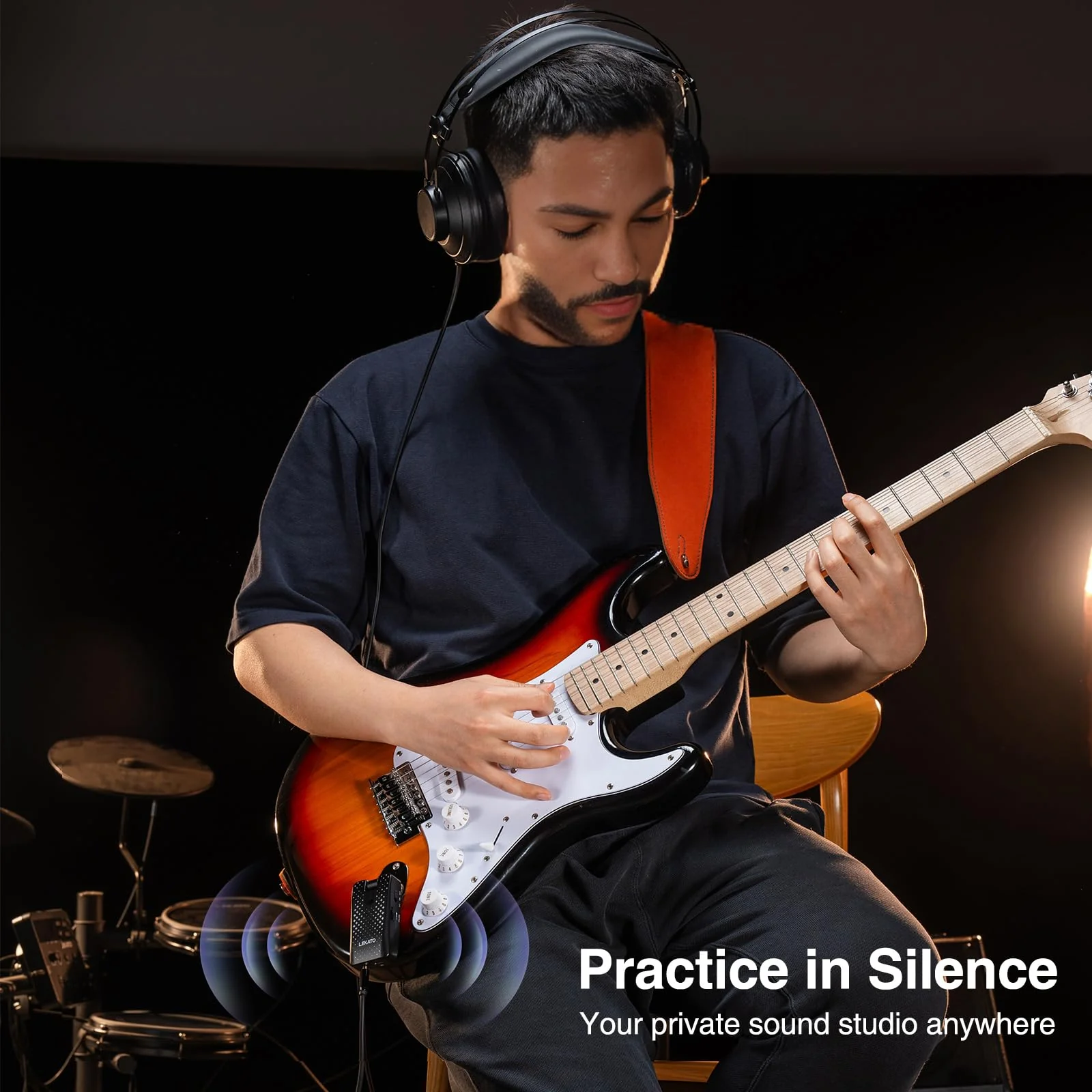 Guitar Headphone Amp, LEKATO Headphones Amplifier for Electric Guitar and Bass, Features 28 Drum Grooves, 14 Effects, 14 Amp Models, Built-in Bluetooth Streaming, OTG Recording, USB Rechargeable Black-Stars - Image 8