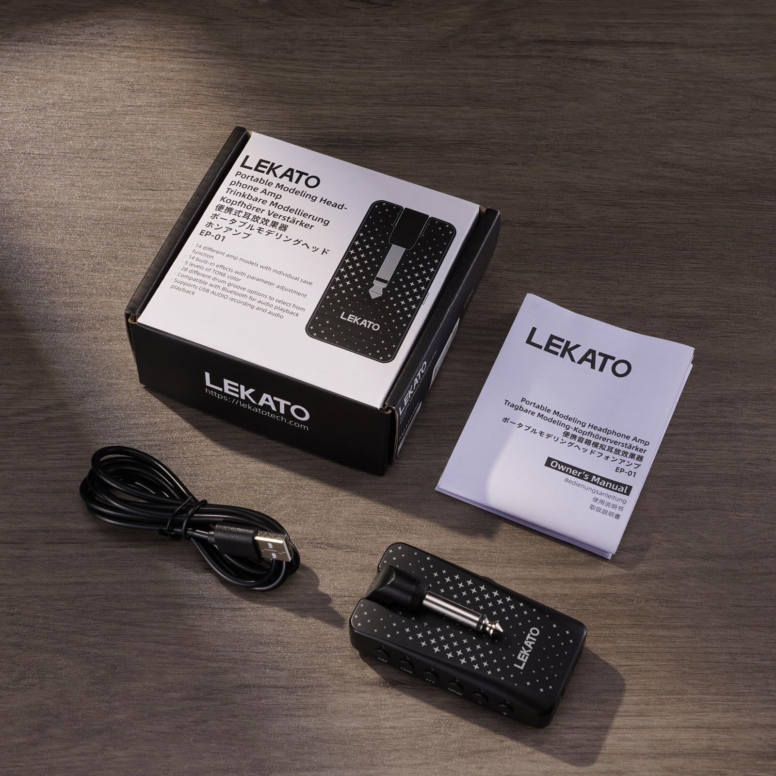 Guitar Headphone Amp, LEKATO Headphones Amplifier for Electric Guitar and Bass, Features 28 Drum Grooves, 14 Effects, 14 Amp Models, Built-in Bluetooth Streaming, OTG Recording, USB Rechargeable Black-Stars - Image 9