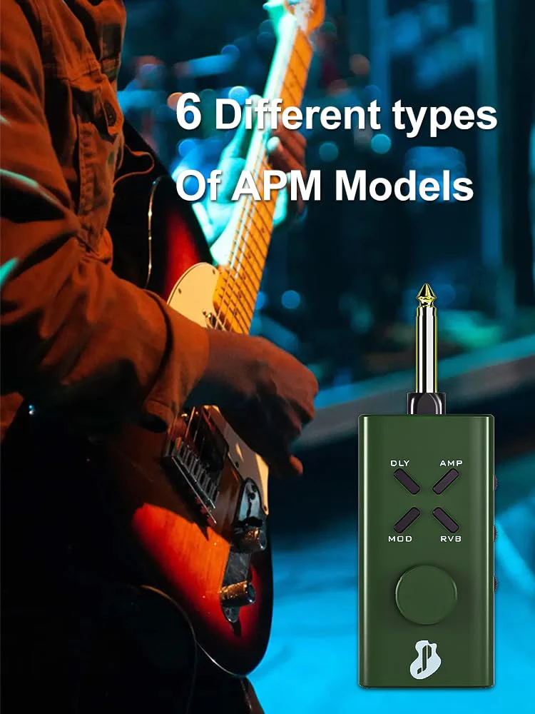 Guitar Headphone Amp, Mini Guitar Headphone Amplifier USB Rechargable Plug-in Portable Pocket Guitar Amplifier with 24 Multi-Effects Clean Overdrive Distortion Modulation Delay and Reverb Green - Image 2