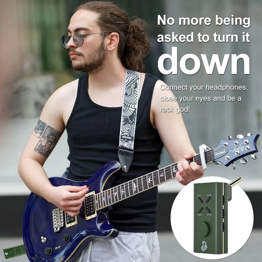 Guitar Headphone Amp, Mini Guitar Headphone Amplifier USB Rechargable Plug-in Portable Pocket Guitar Amplifier with 24 Multi-Effects Clean Overdrive Distortion Modulation Delay and Reverb Green - Image 3
