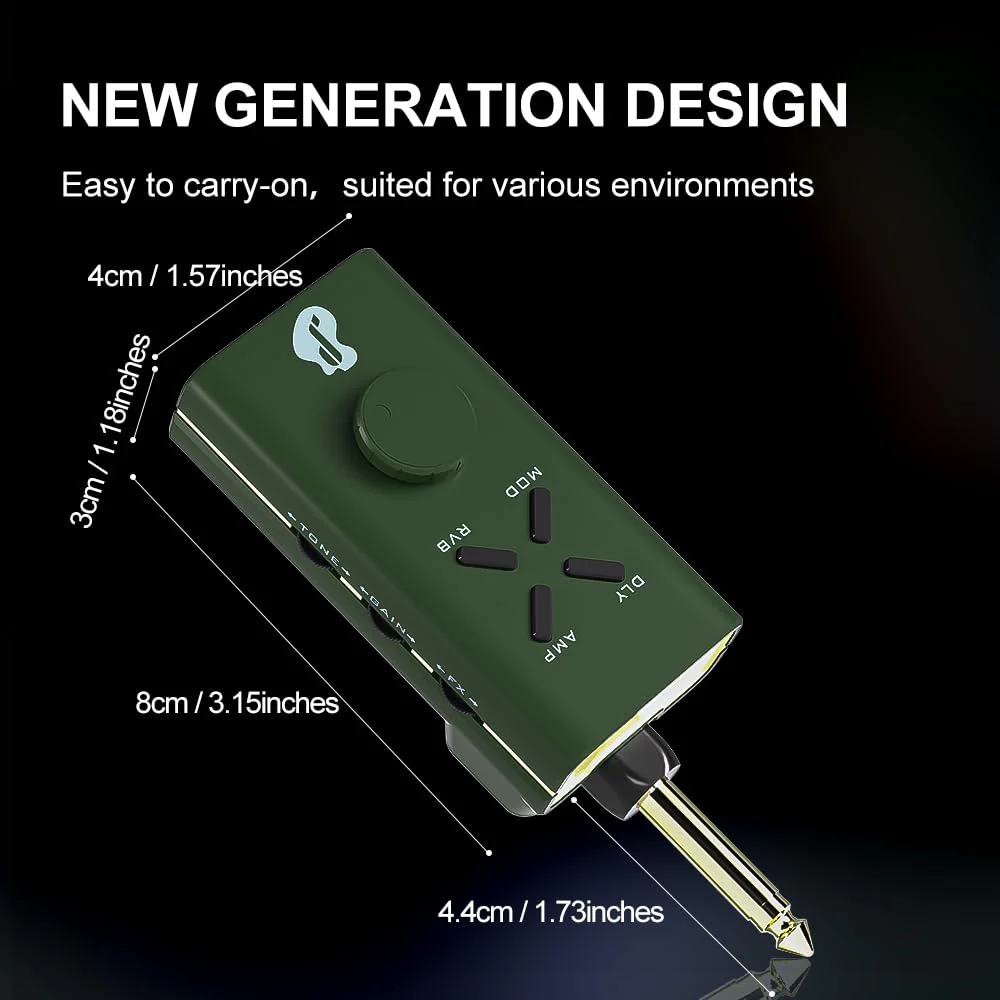 Guitar Headphone Amp, Mini Guitar Headphone Amplifier USB Rechargable Plug-in Portable Pocket Guitar Amplifier with 24 Multi-Effects Clean Overdrive Distortion Modulation Delay and Reverb Green - Image 6